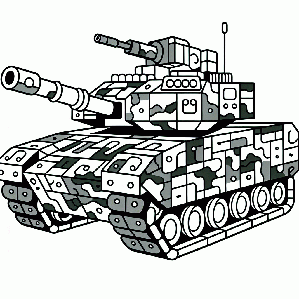 Minecraft Panzer Malvorlage mit Tarnung zum Ausdrucken
