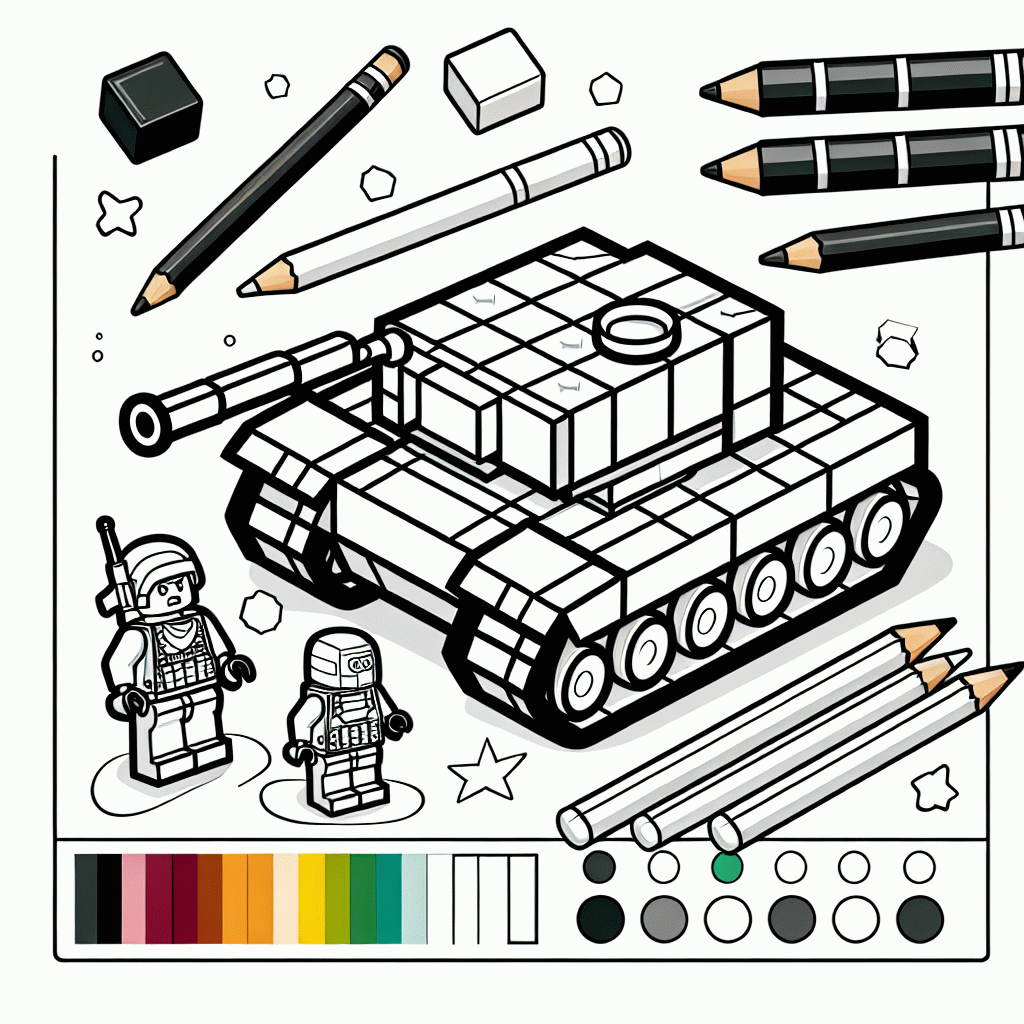 Minecraft Panzer Lego Malvorlage mit 2 Legomännchen zum Ausdrucken