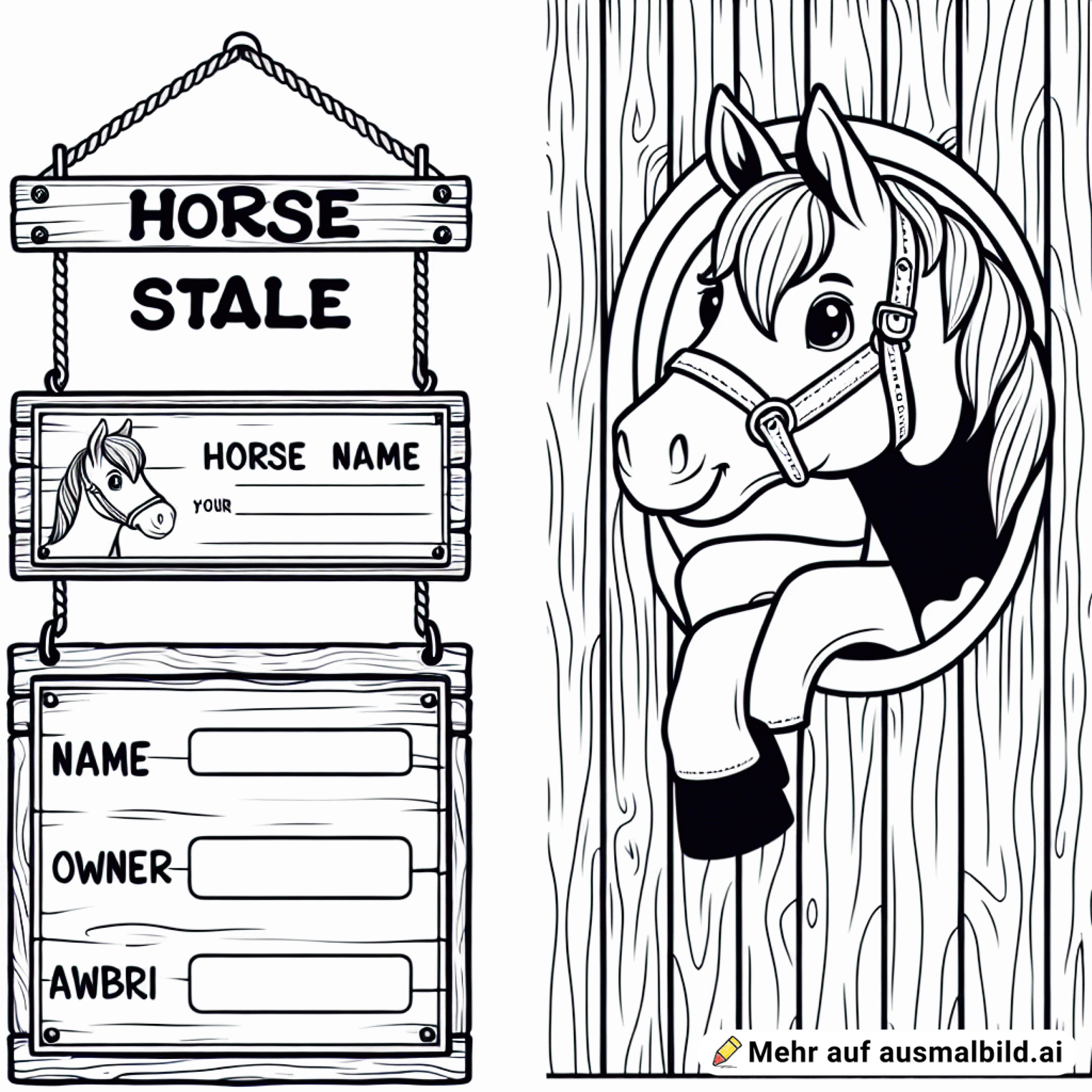 ein Schild für die Boxentür eines Pferdes mit Zeile für den Namen, den Besitzer und den Tierarztr