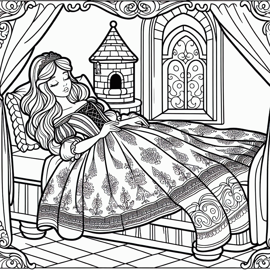 Dornröschen Malvorlage Turmzimmer kostenlos ausdrucken