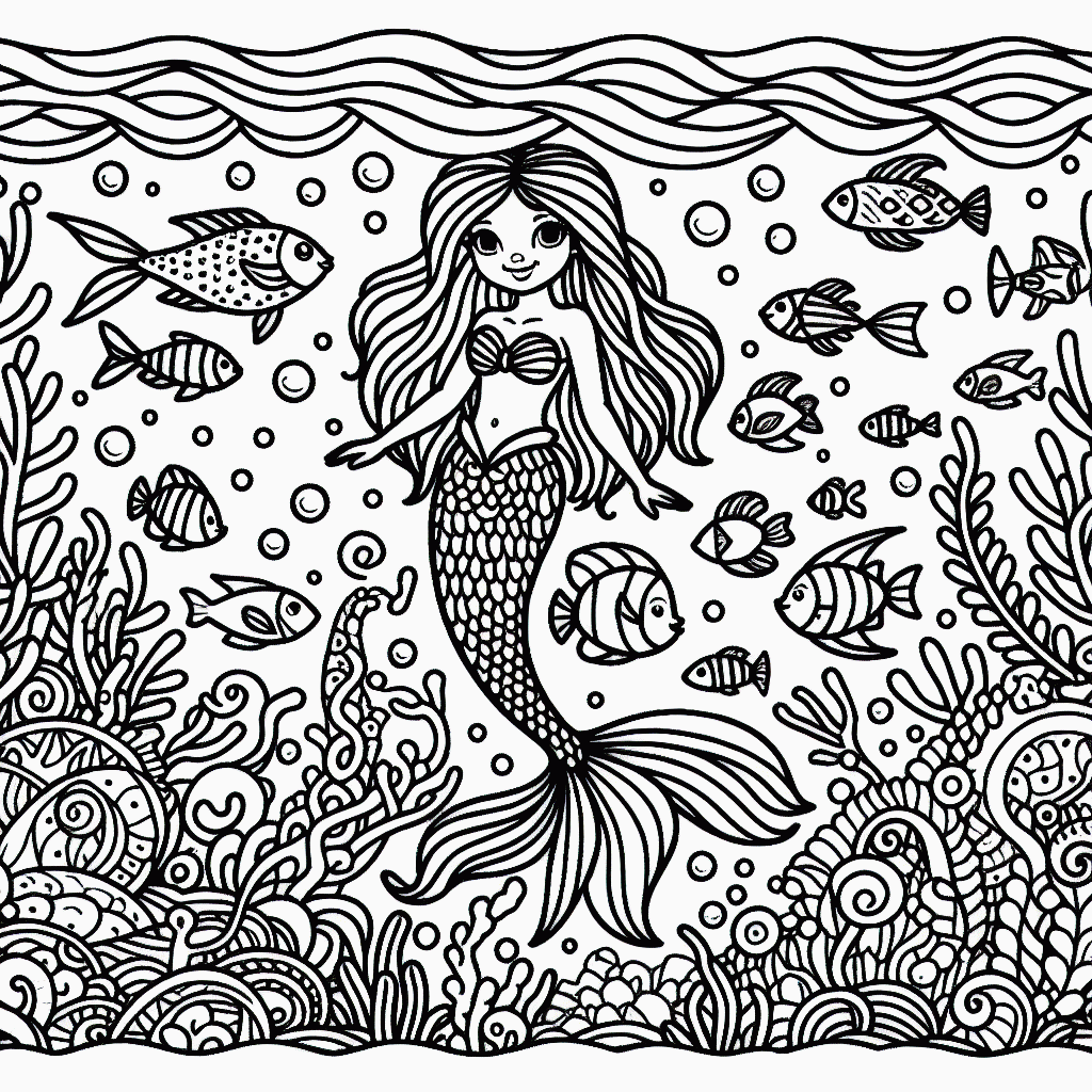 Realistische Meerjungfrau Malvorlage Unterwasserwelt kostenlos