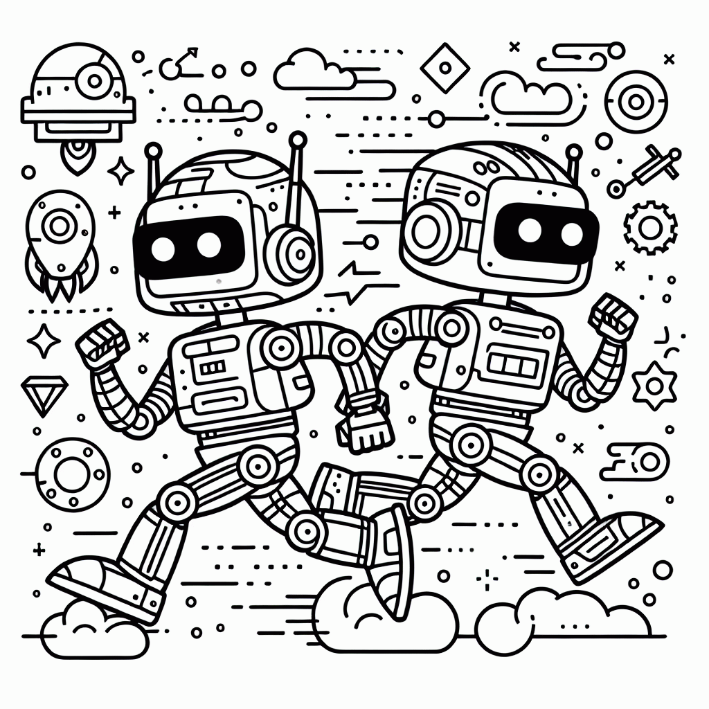 Kostenlose Malvorlage Roboter Laufen für Kinder Ausdrucken