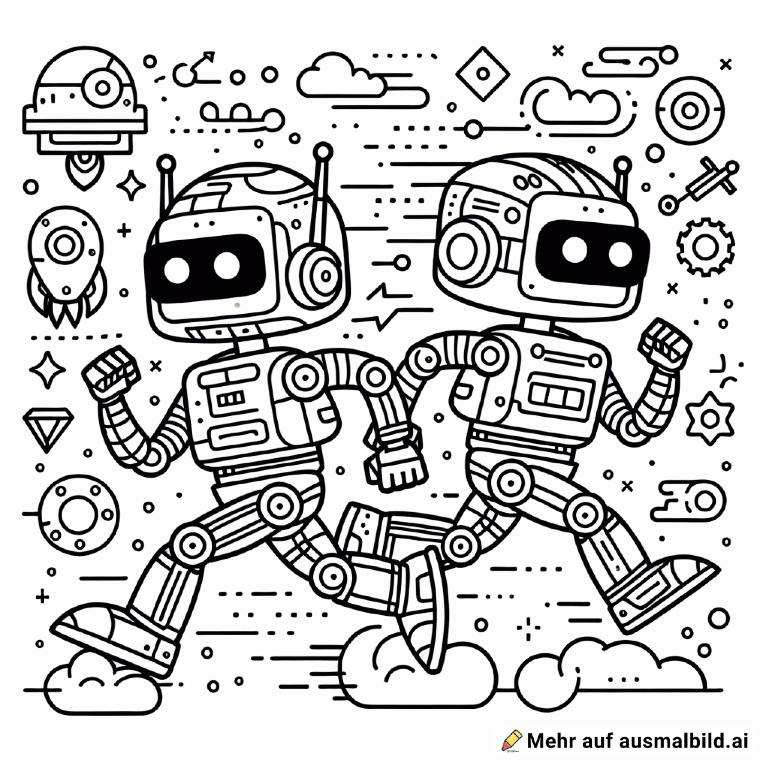 2 roboter für kinder die nebeneinander schnell laufen