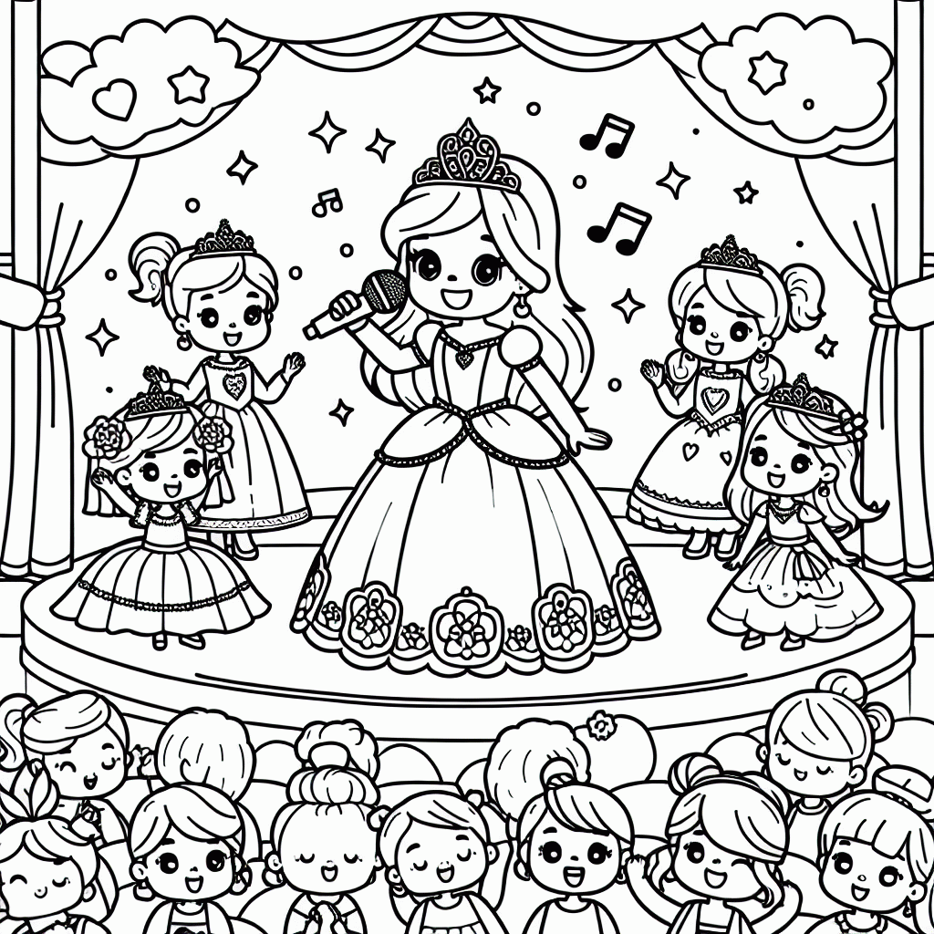Prinzessin singt & tanzt Malvorlage zum Ausdrucken kostenlos