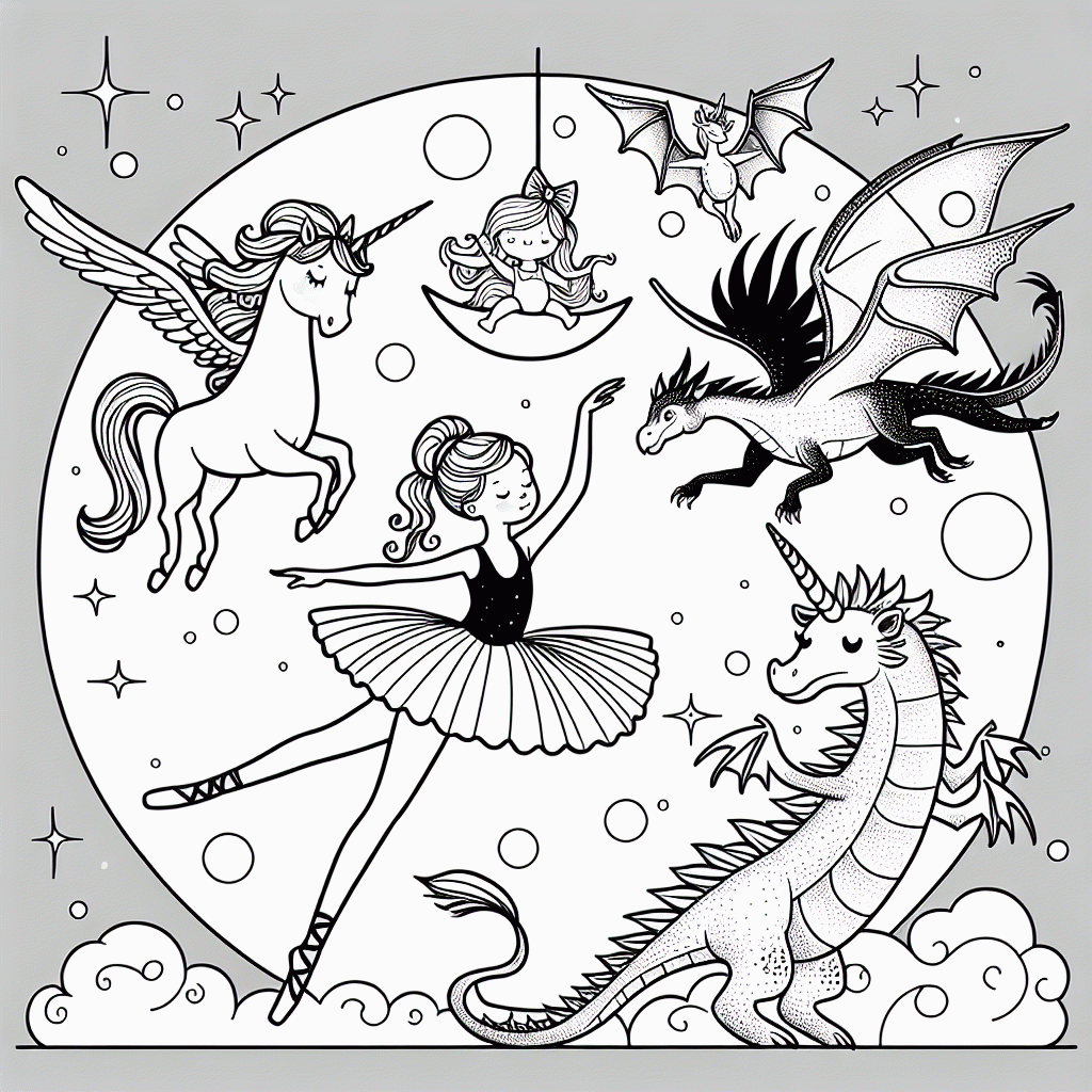 Kostenlose Malvorlagen Ballerina, Einhorn, Drache & Hexe zum Ausdrucken