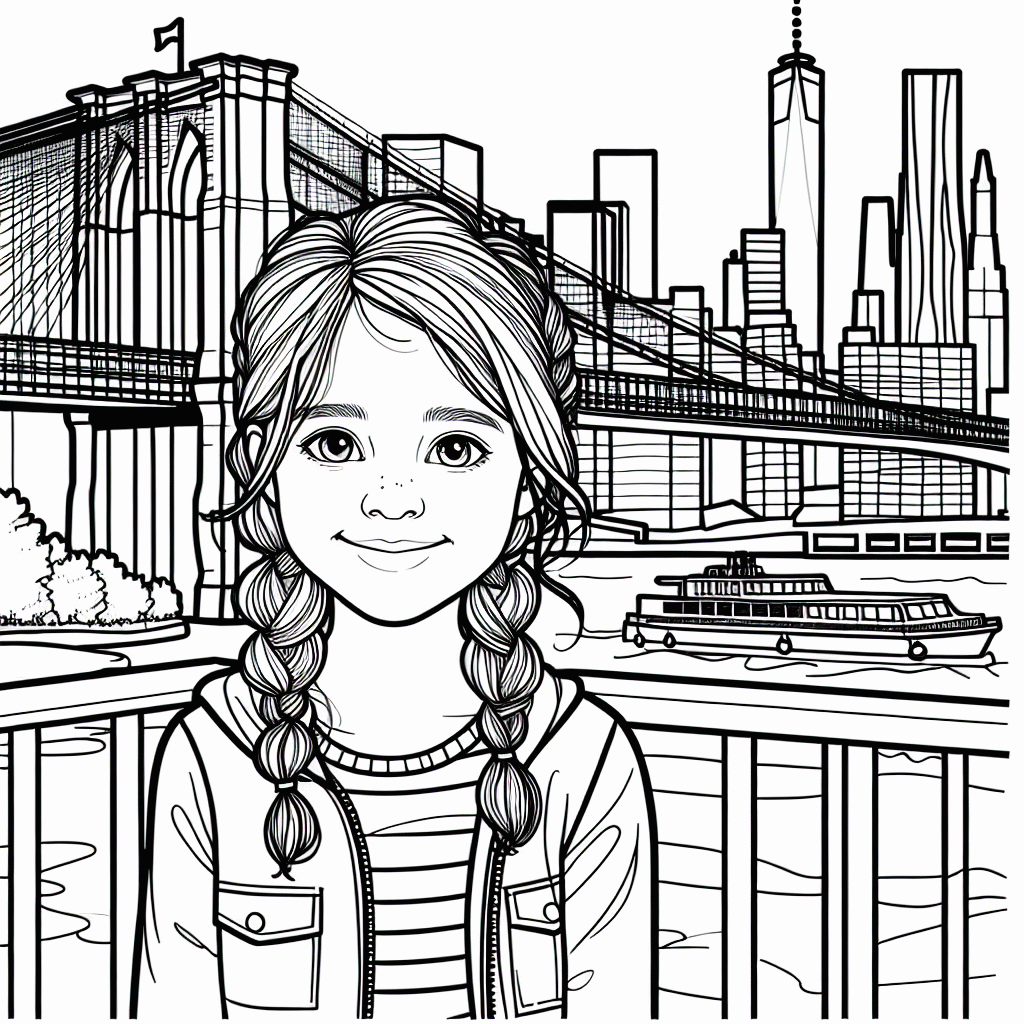 Brooklyn Bridge Malvorlage mit 9-jährigem Mädchen kostenlos ausdrucken