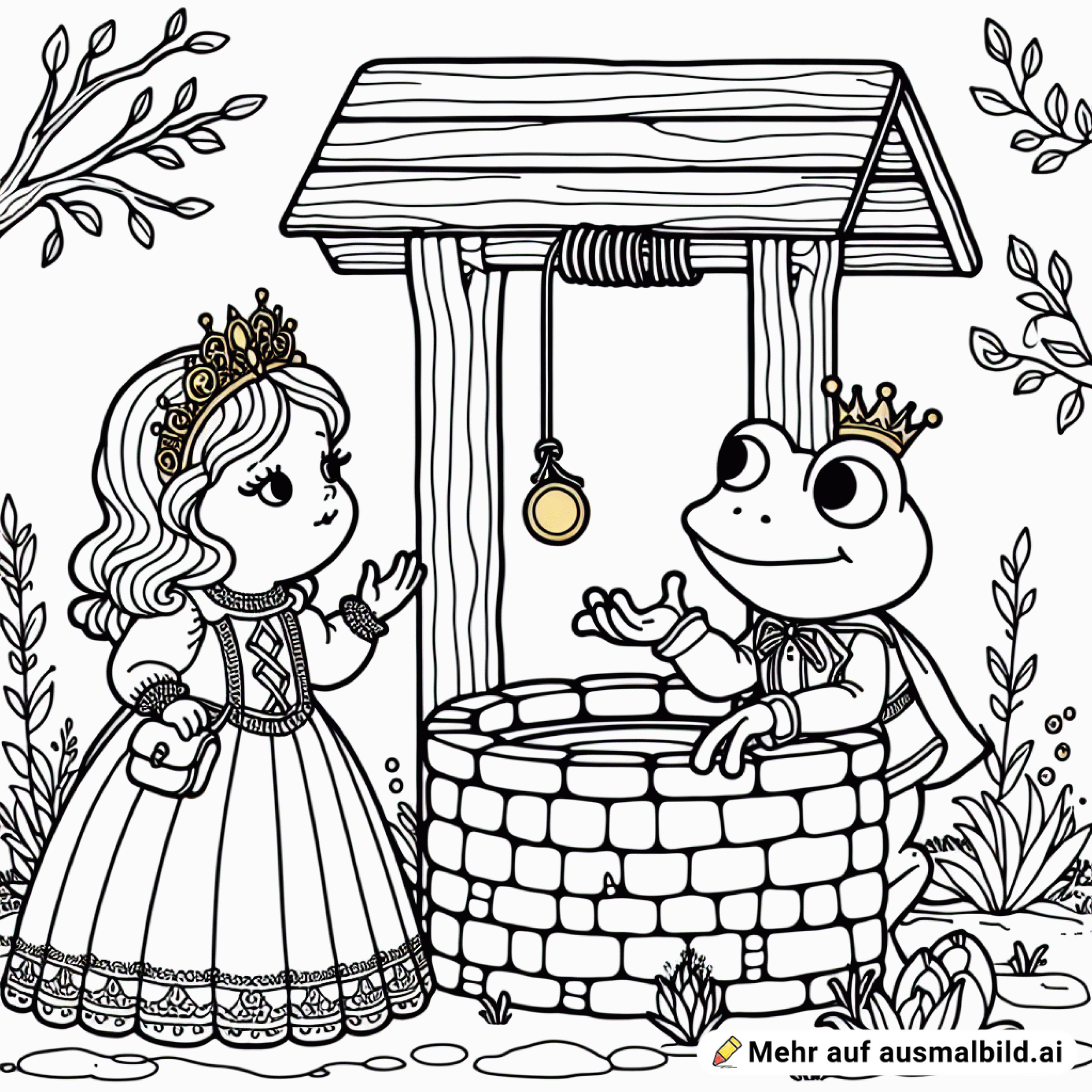 froschkönig spricht mit prinzessin am brunnen, goldene kugel