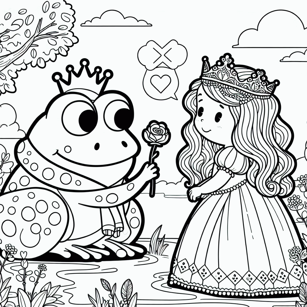 Froschkönig Malvorlage: Ausmalbild mit Prinzessin kostenlos