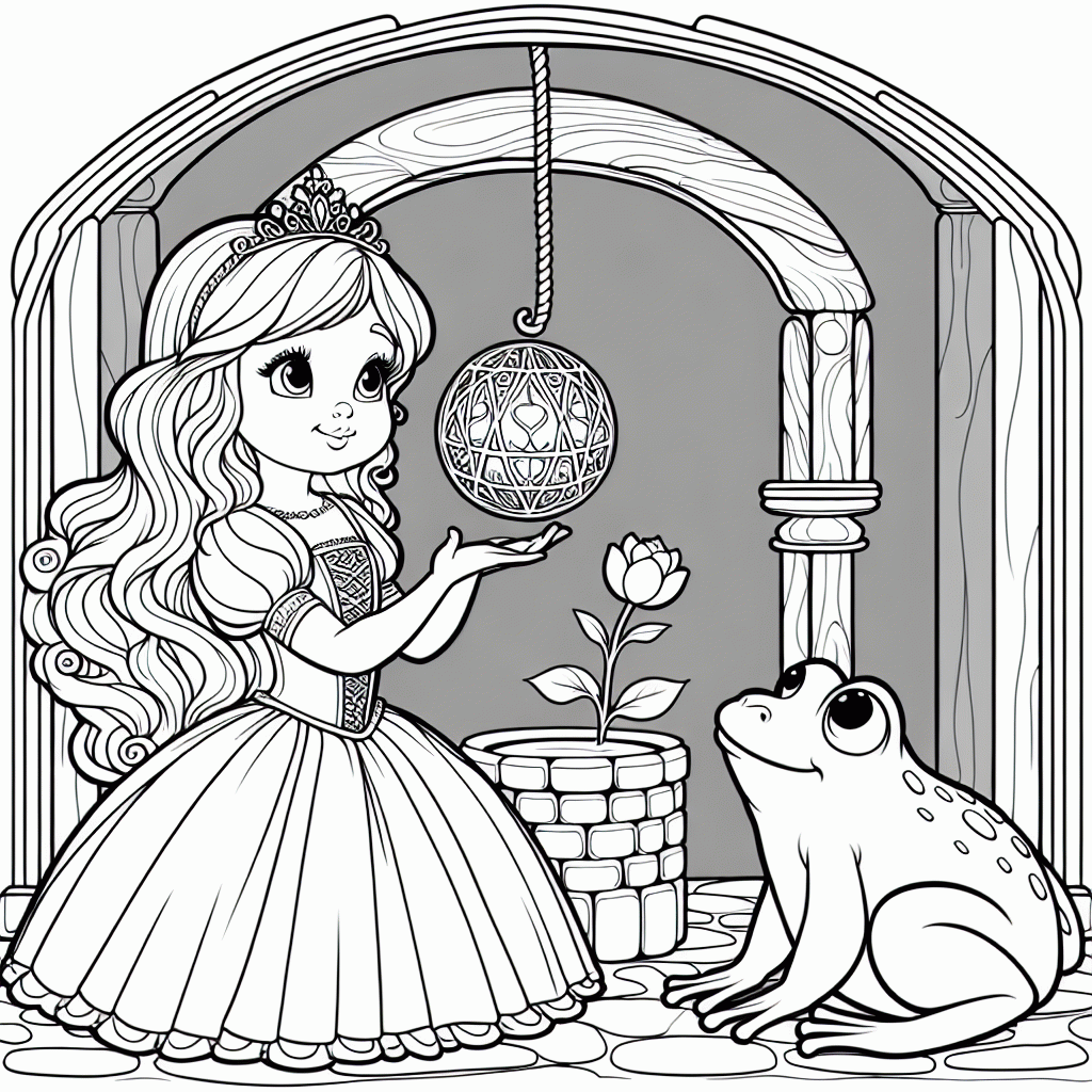 Kostenlose Malvorlage Prinzessin und Frosch zum Ausdrucken