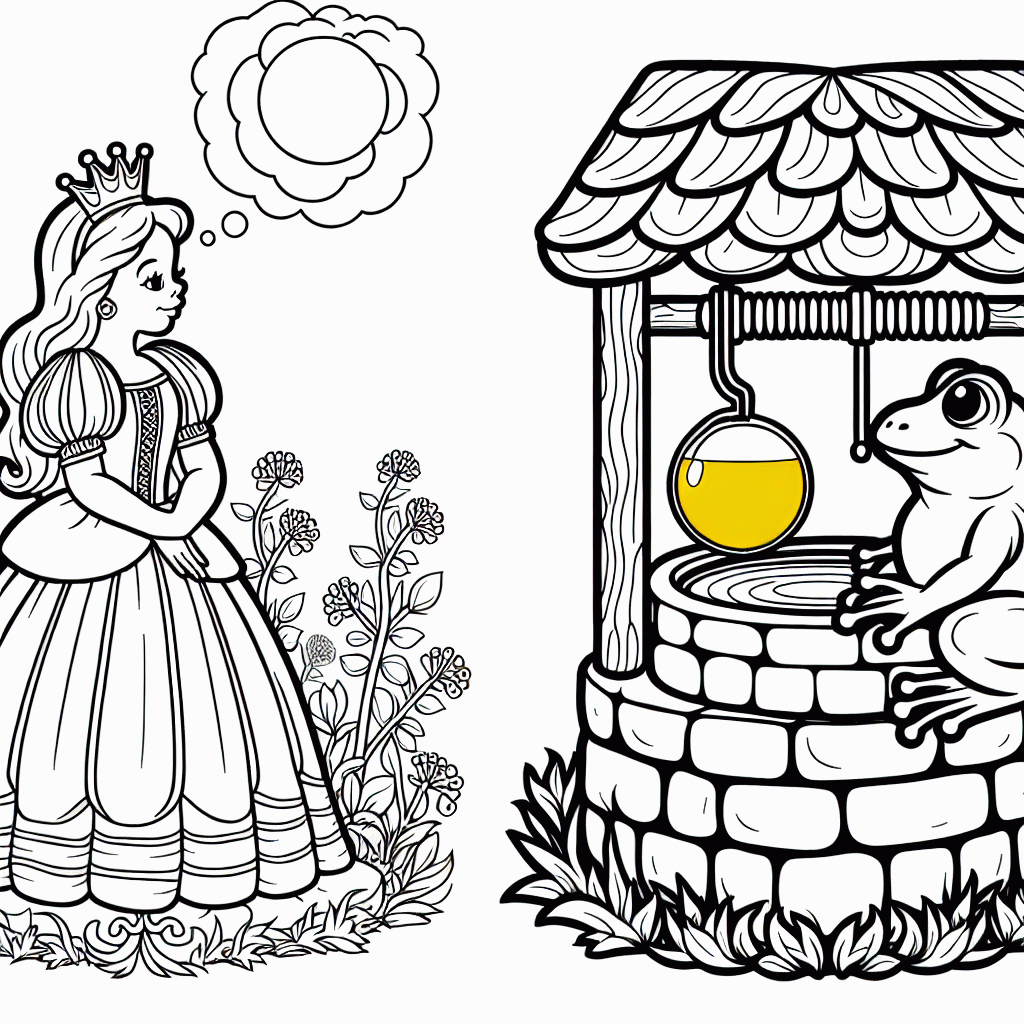 Froschkönig Malvorlage zum Ausdrucken – Prinzessin am Brunnen