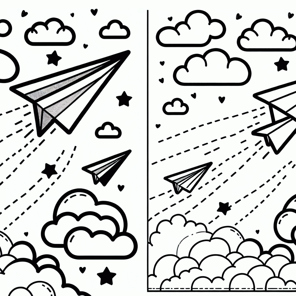Kostenlose Malvorlagen von Papierfliegern und Wolken