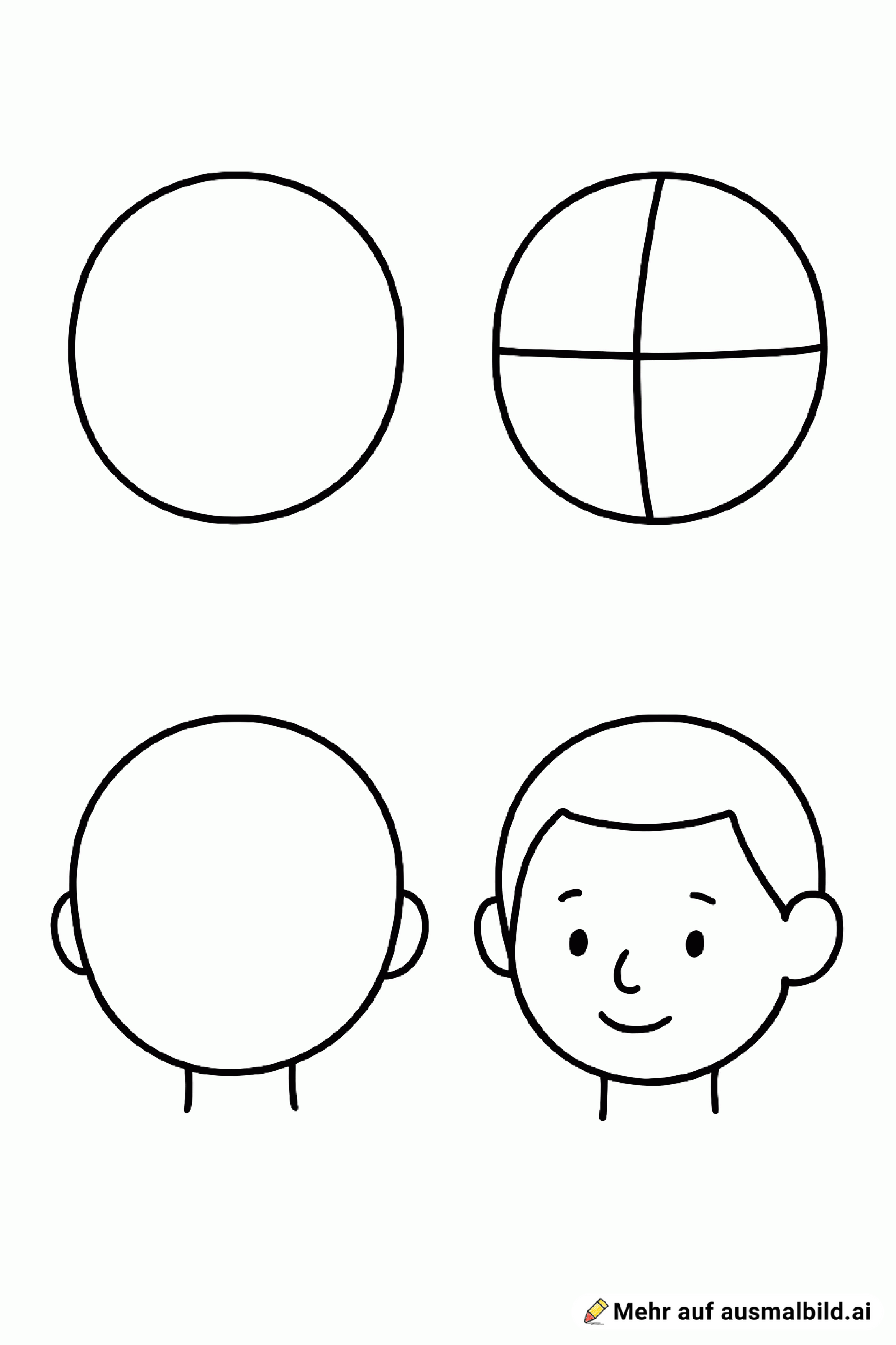 Leitung zum Zeichnen eines Kopfes. Schritt für Schritt.