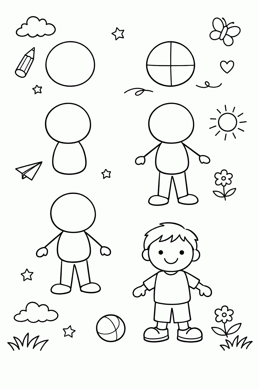 Schritt-für-Schritt Malvorlage Mensch zum Ausdrucken