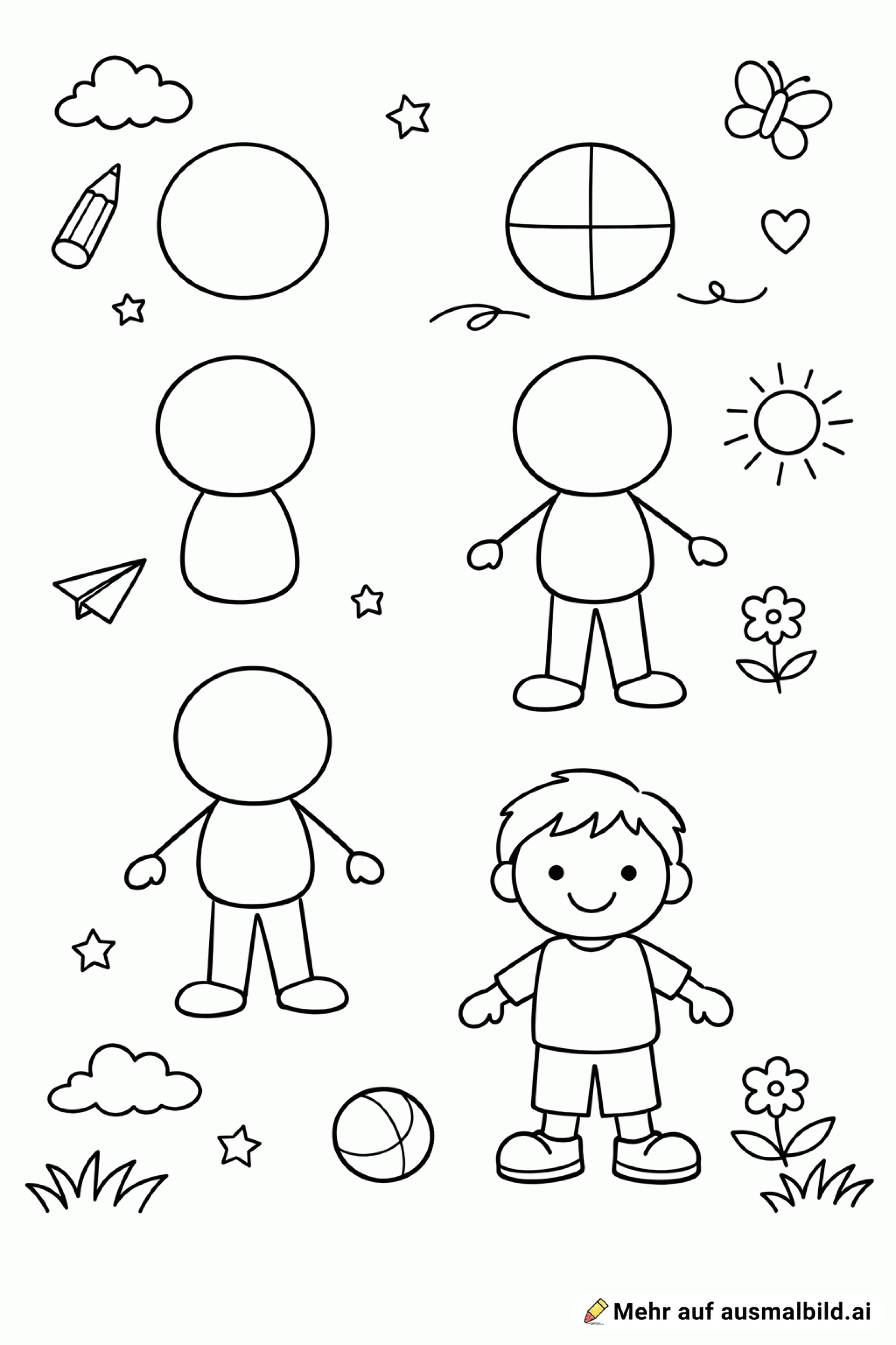 Leitung zum Zeichnen eines Menschen. Schritt für Schritt.