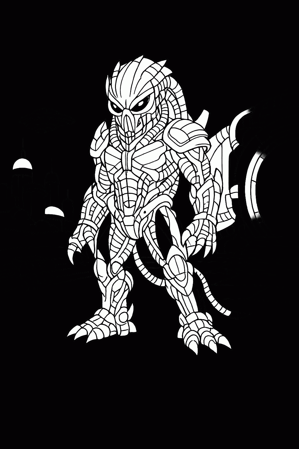 Biomechanisches Alien Ausmalbild kostenlos zum Ausdrucken