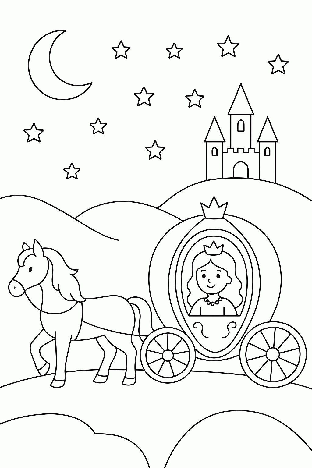 Kostenlose Malvorlagen: Prinzessin im Sternenhimmel Schloss