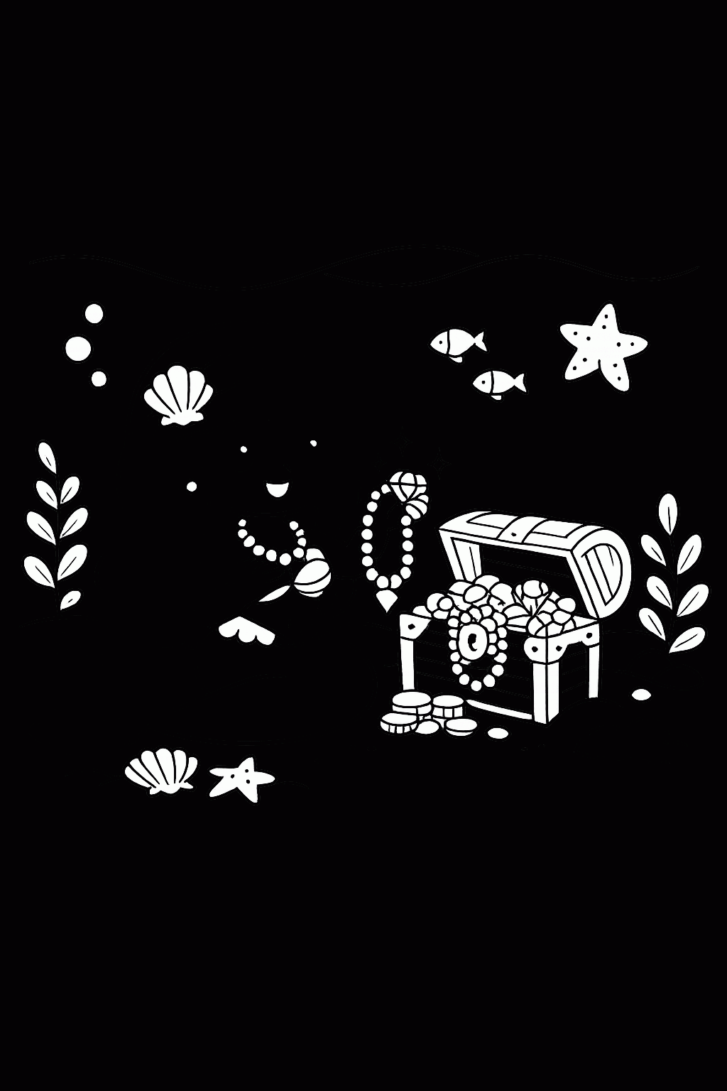 Kostenlose Malvorlage: Mehrjungfrau mit Schatztruhe ausdrucken