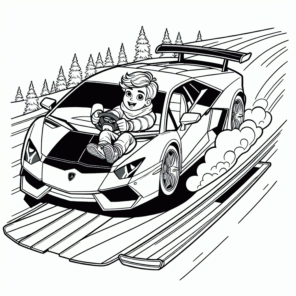 Lamborghini Malvorlage für Kinder – Fynn am Steuer