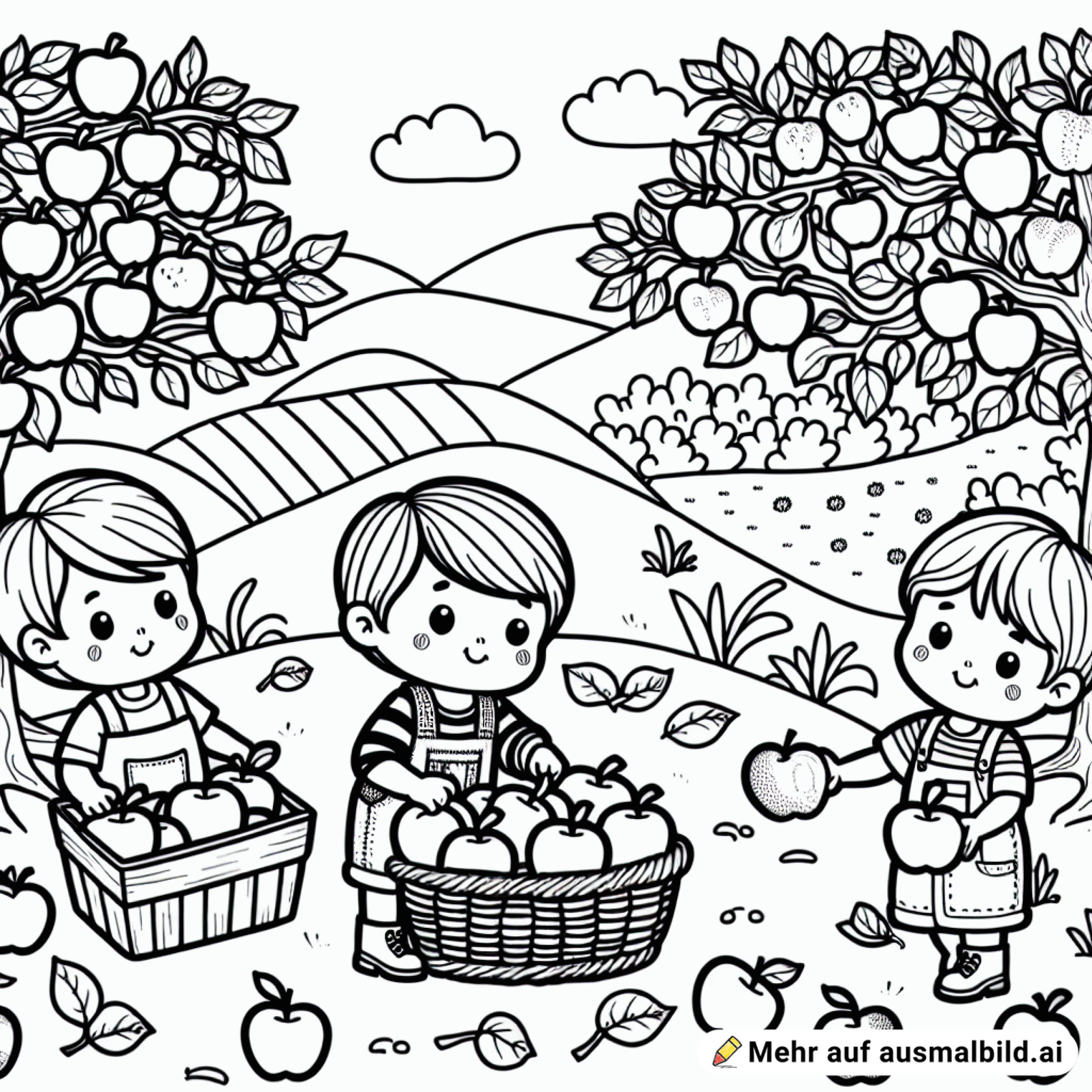 kinder die äpfel pflücken