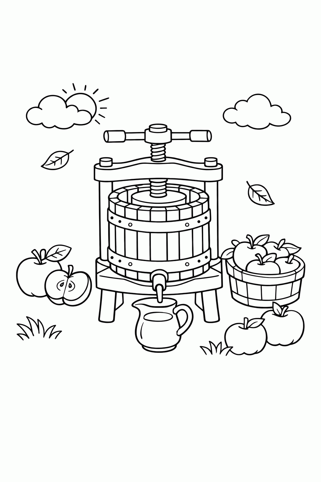 Kostenlose Malvorlagen von Obstpressen für Äpfel