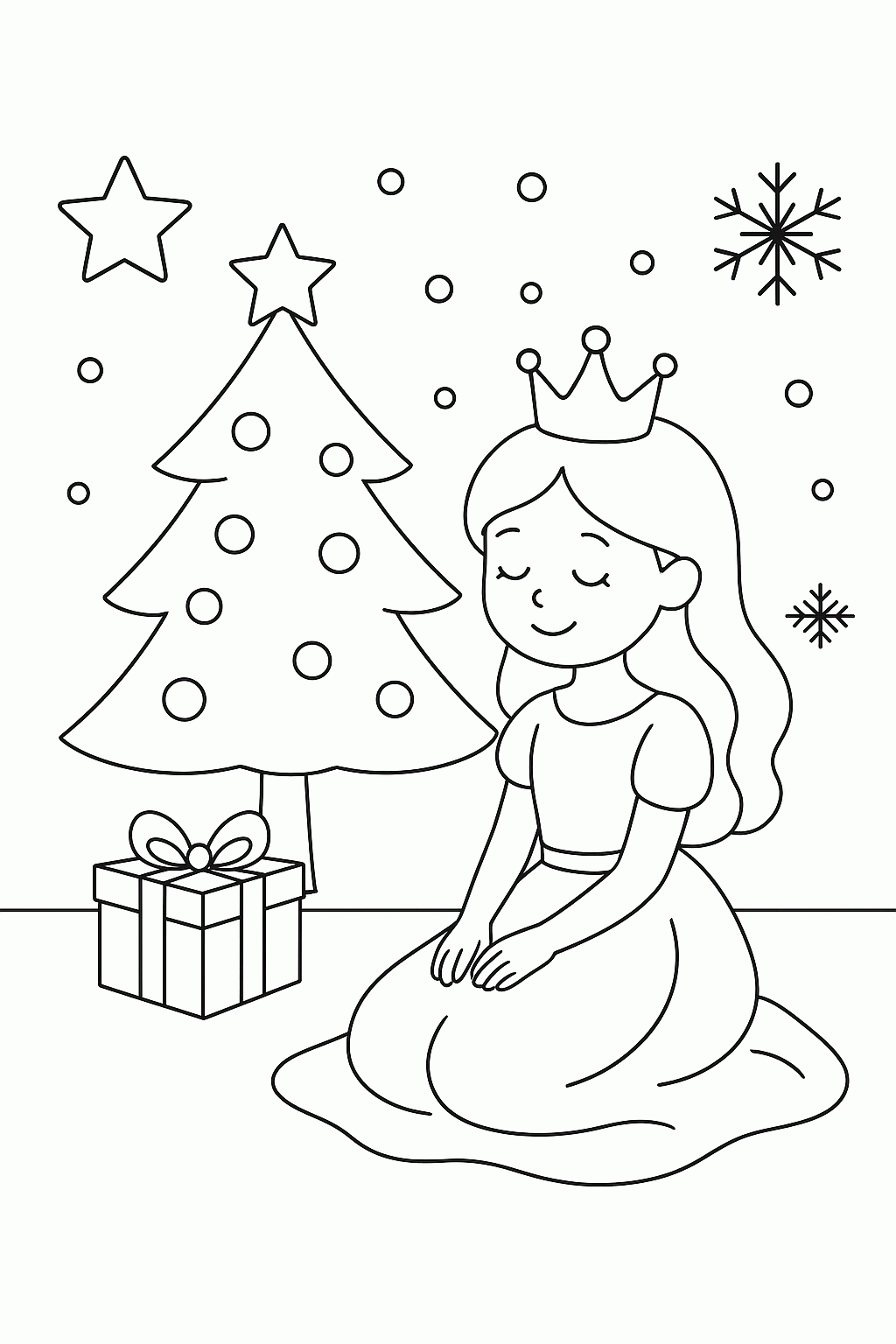 Prinzessin Malvorlage unterm Weihnachtsbaum ausdrucken