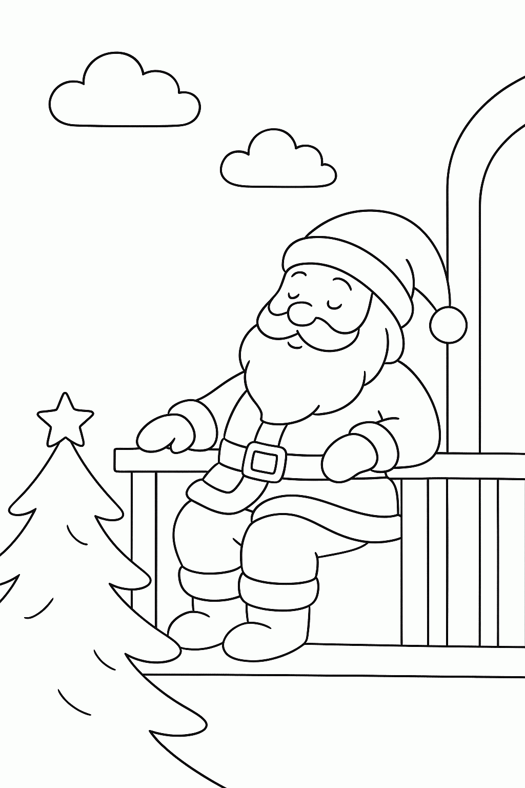 Weihnachtsmann Malvorlage: Auf dem Balkon ausmalen