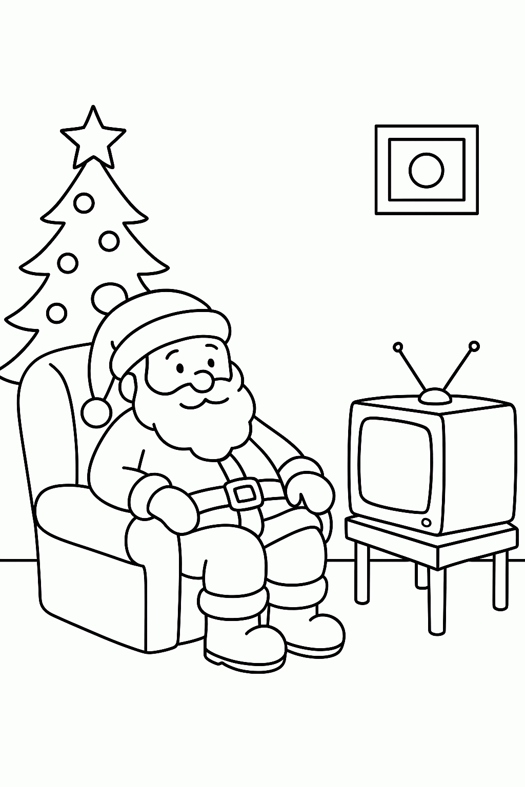 Weihnachtsmann Malvorlage: Fernseher & Gemütlichkeit