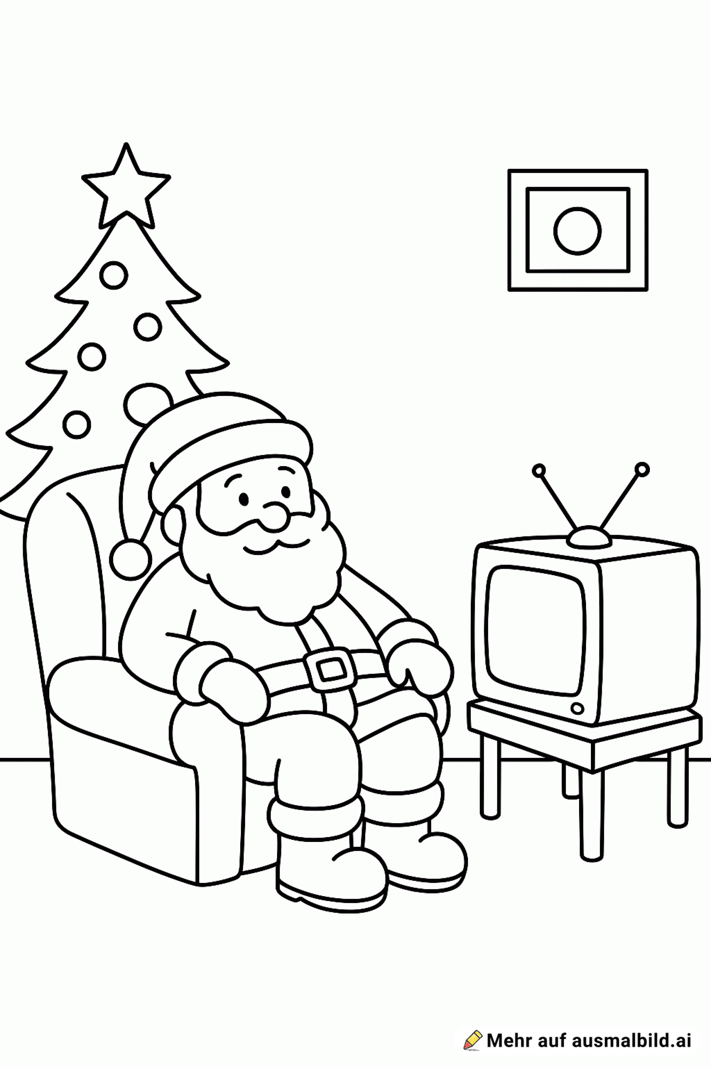 Einen Weihnachtsmann, der gerade Fernsehen guckt.