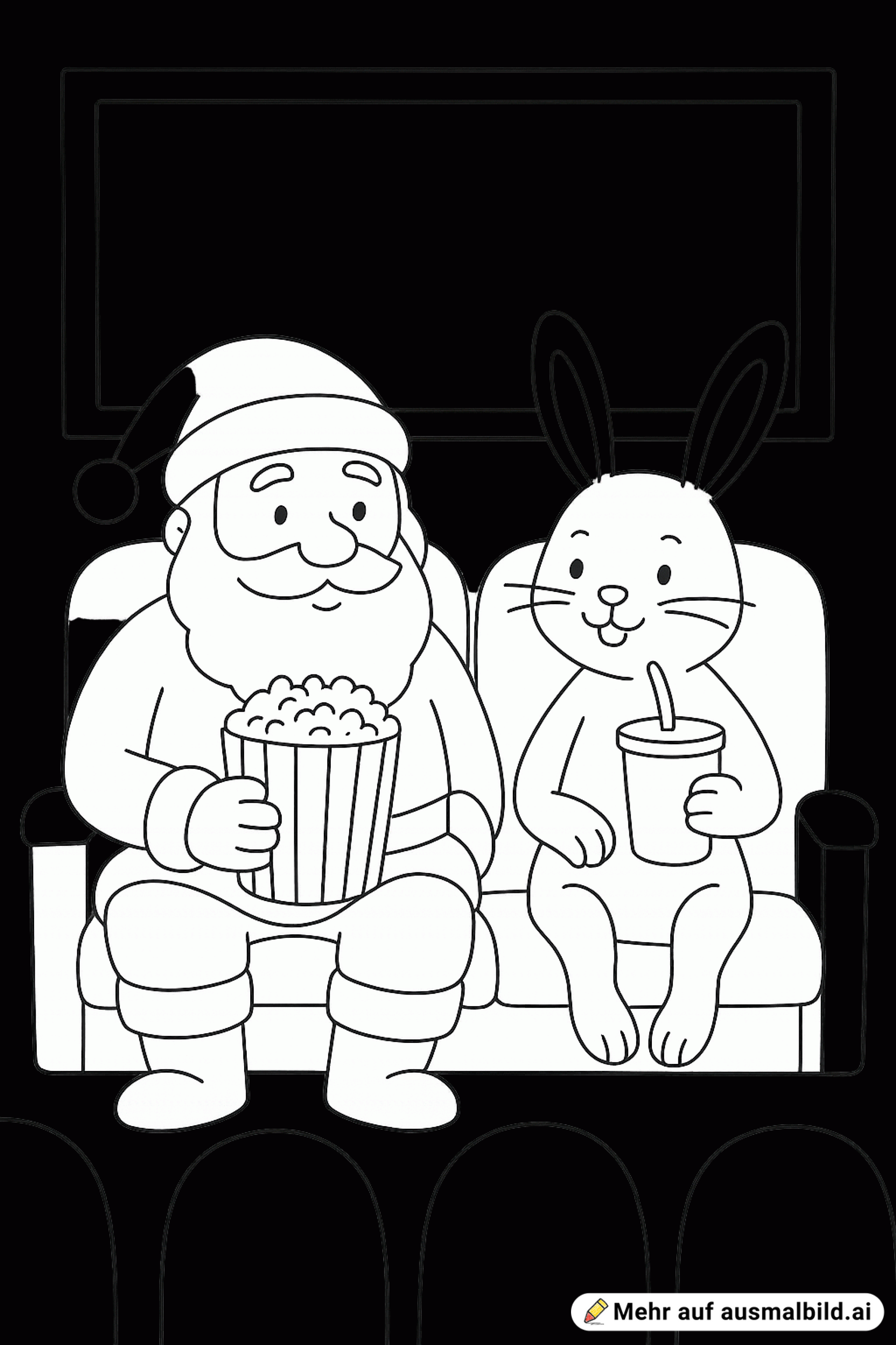 Einen Weihnachtsmann der mit dem Osterhase im Kino sitzt.