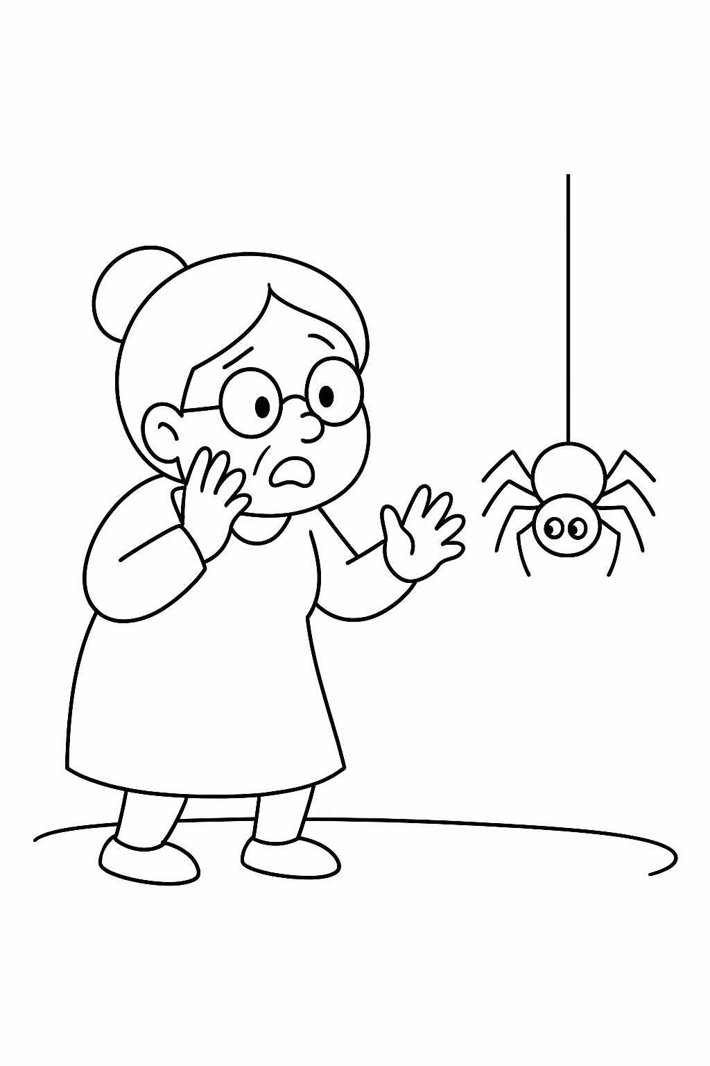 Kostenlose Malvorlage: Oma mit Spinnenangst ausmalen