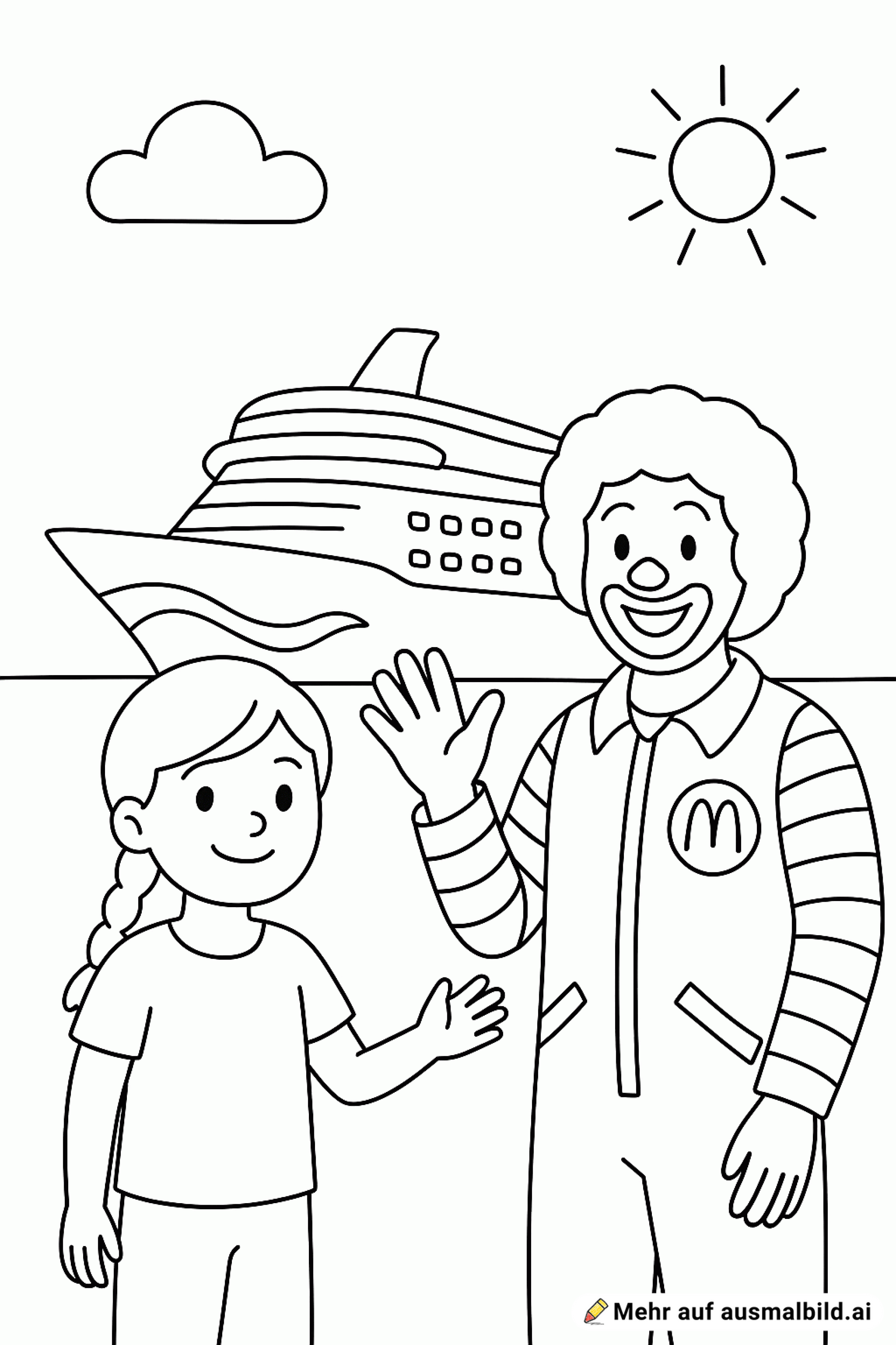 Nele auf der AIDA mit Ronald McDonald.