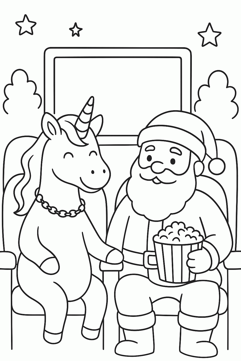 Einhorn und Weihnachtsmann Malvorlage zum Ausdrucken