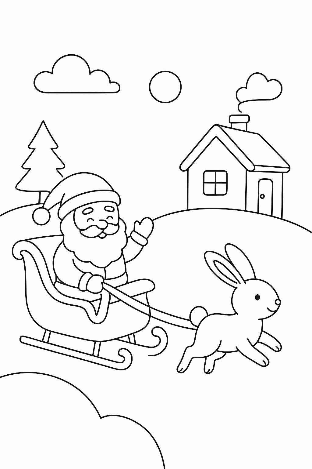 Weihnachtsmann und Osterhase auf dem Schlitten - Ausmalbild