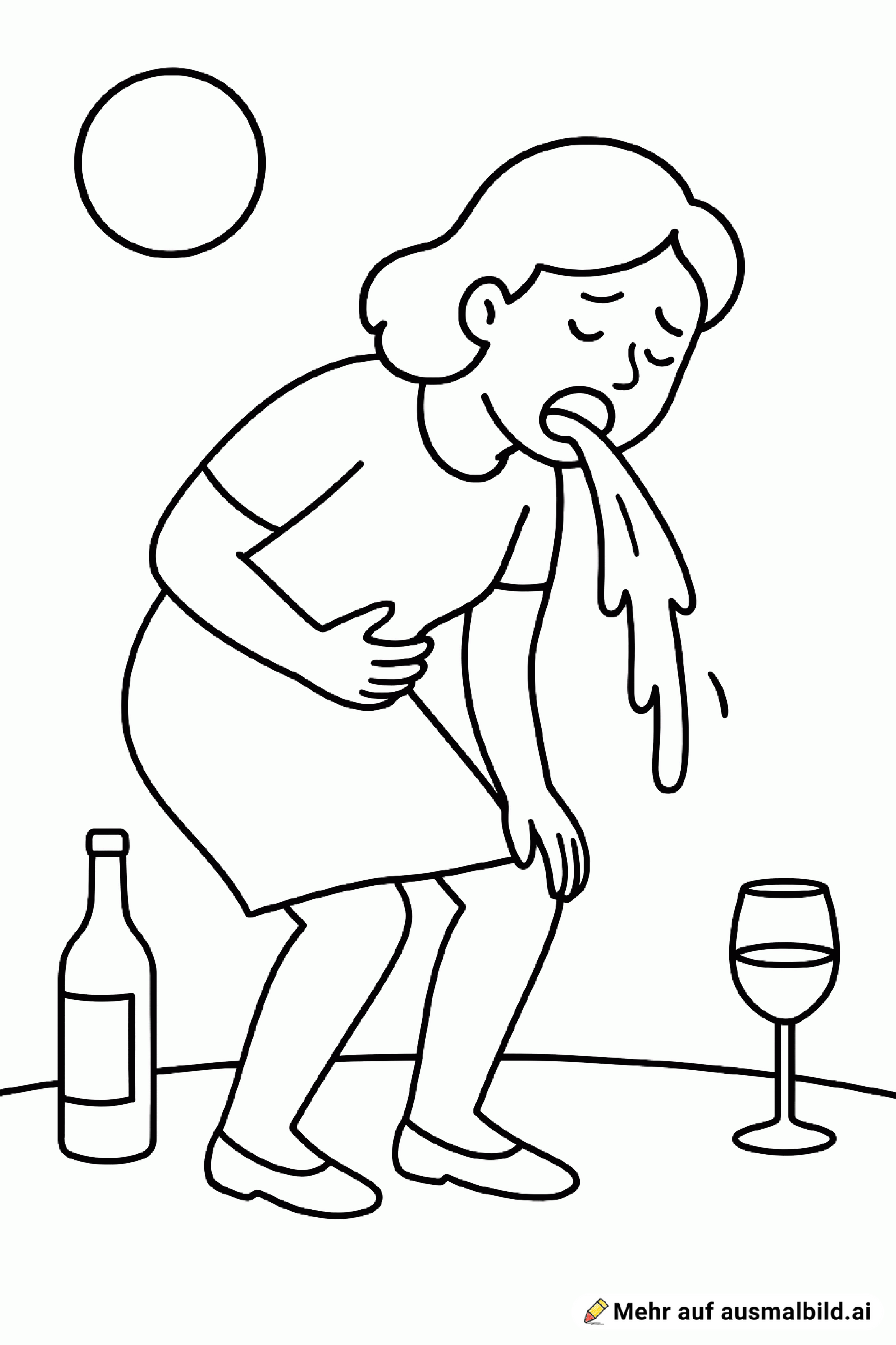 Eine Frau die zu viel Alkohol getrunken hat und erbrechen muss.