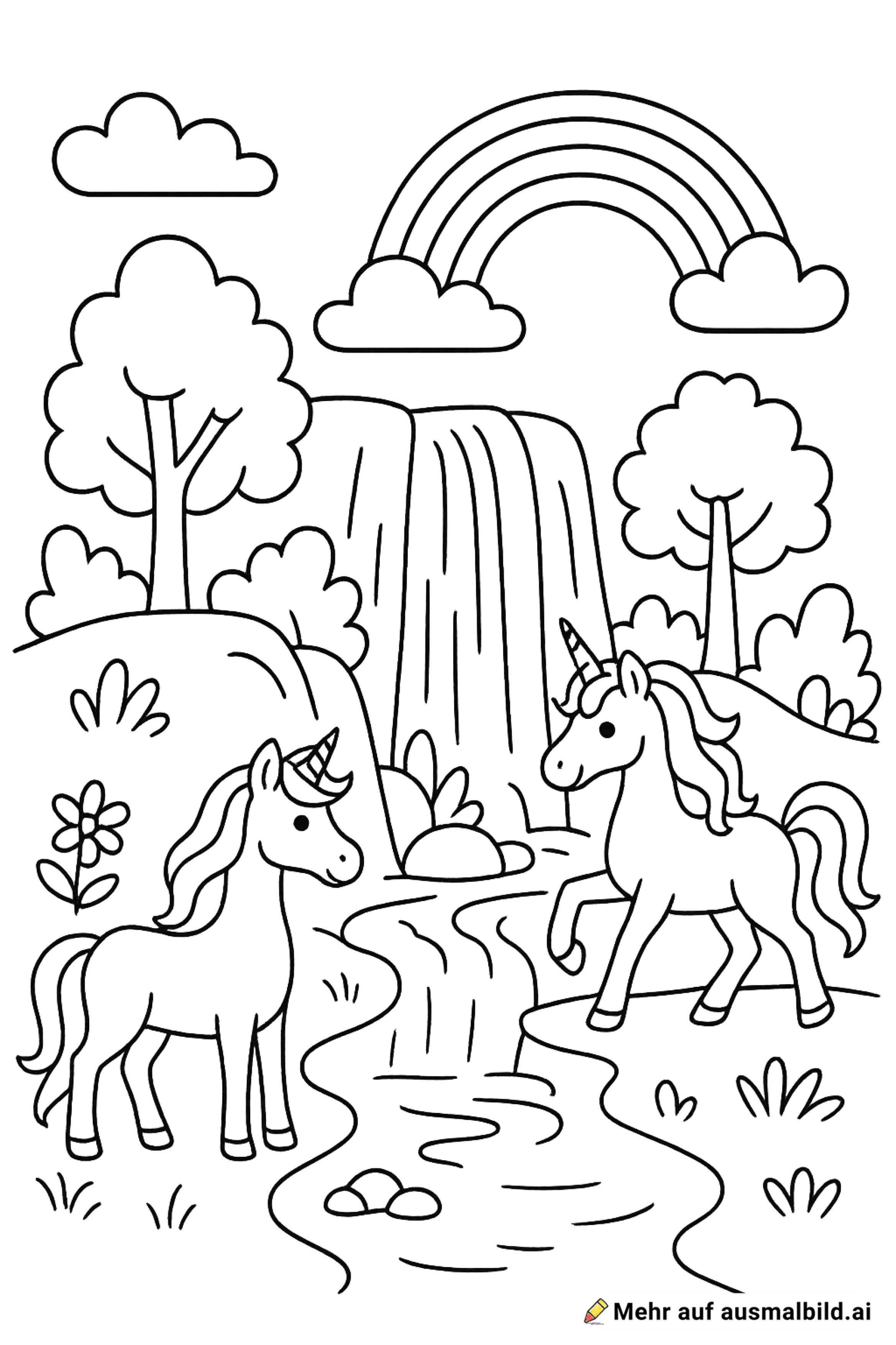 Einhörner an einen Wasserfall