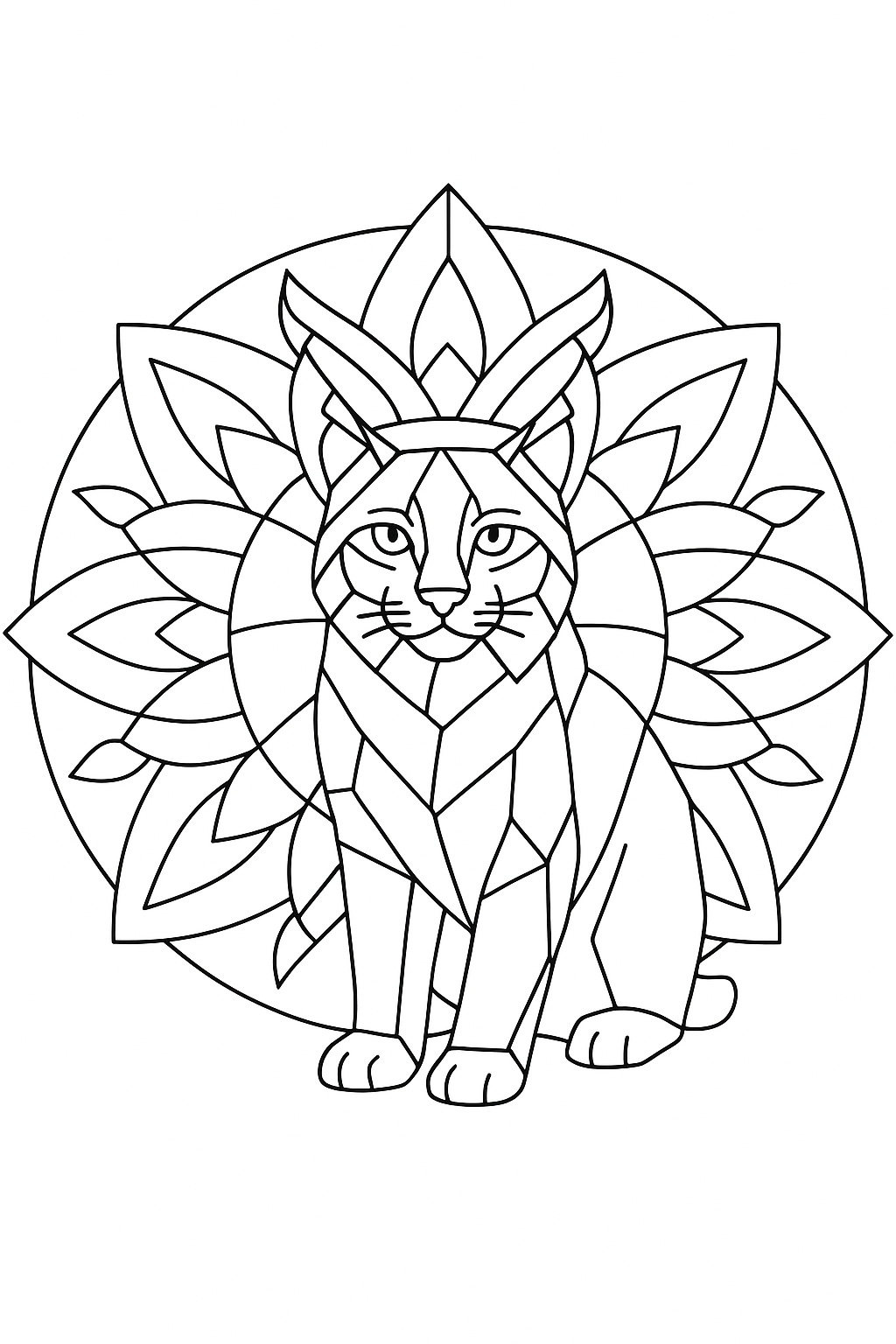 Luchs Malvorlage im Polygon Mandala Stil – Kostenlos Ausdrucken