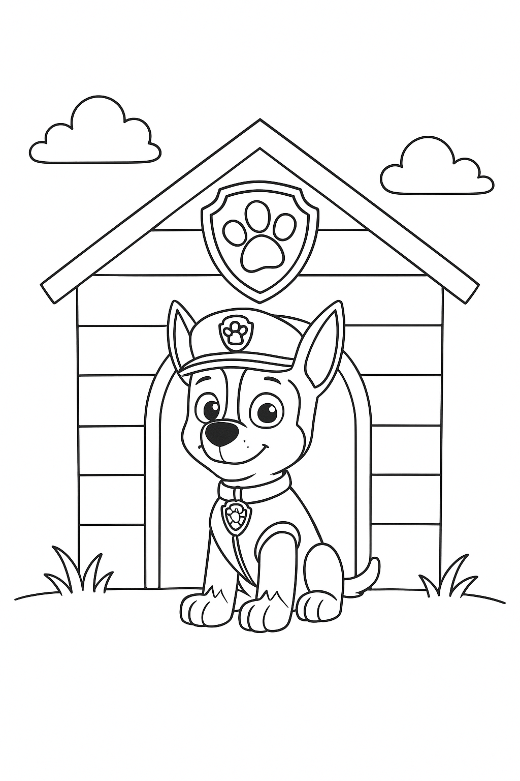 Chase von Paw Patrol in der Hundehütte Malvorlage