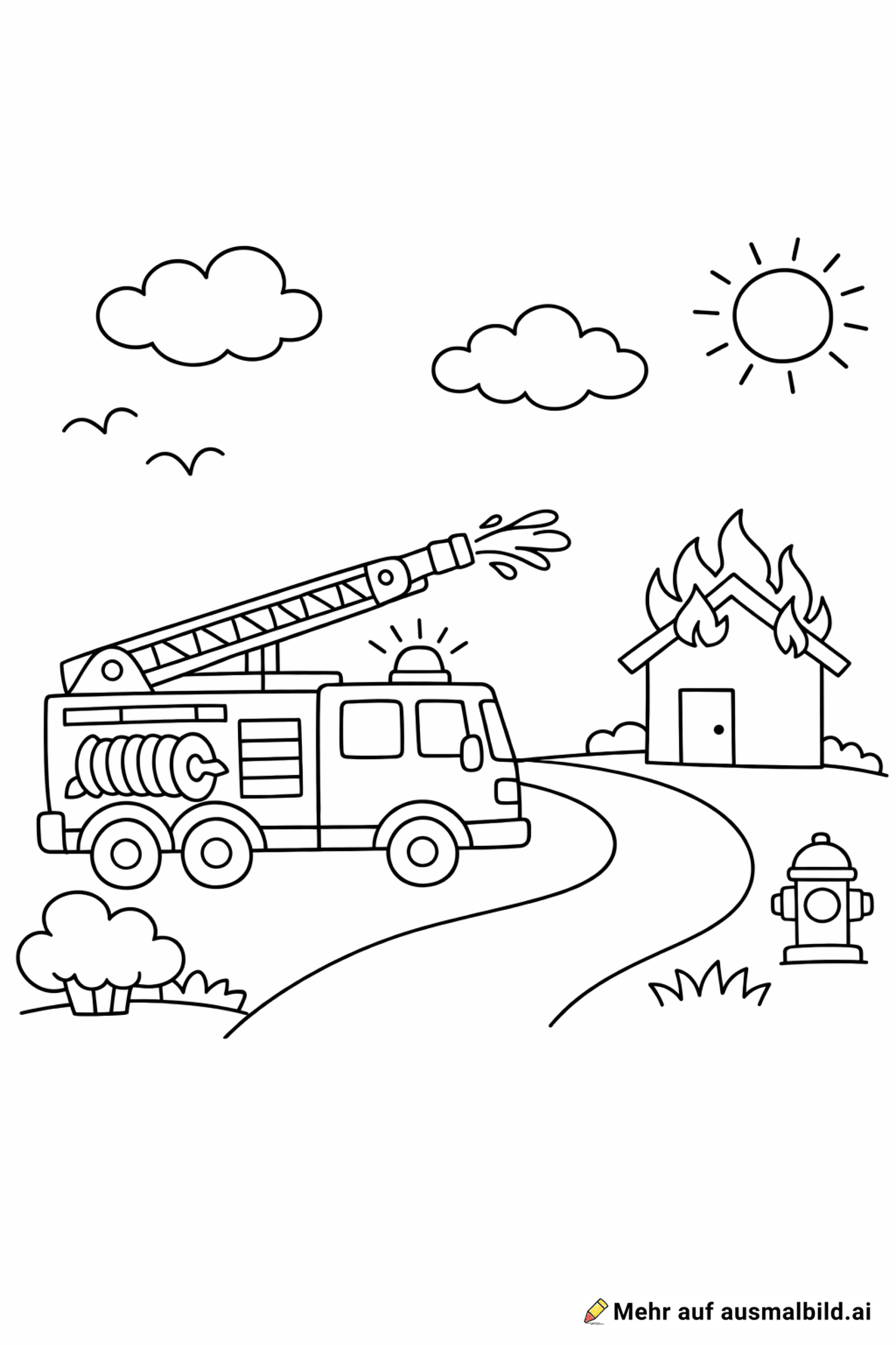 Ein Feuerwehrwagen im Einsatz. ALter 4 Jahre