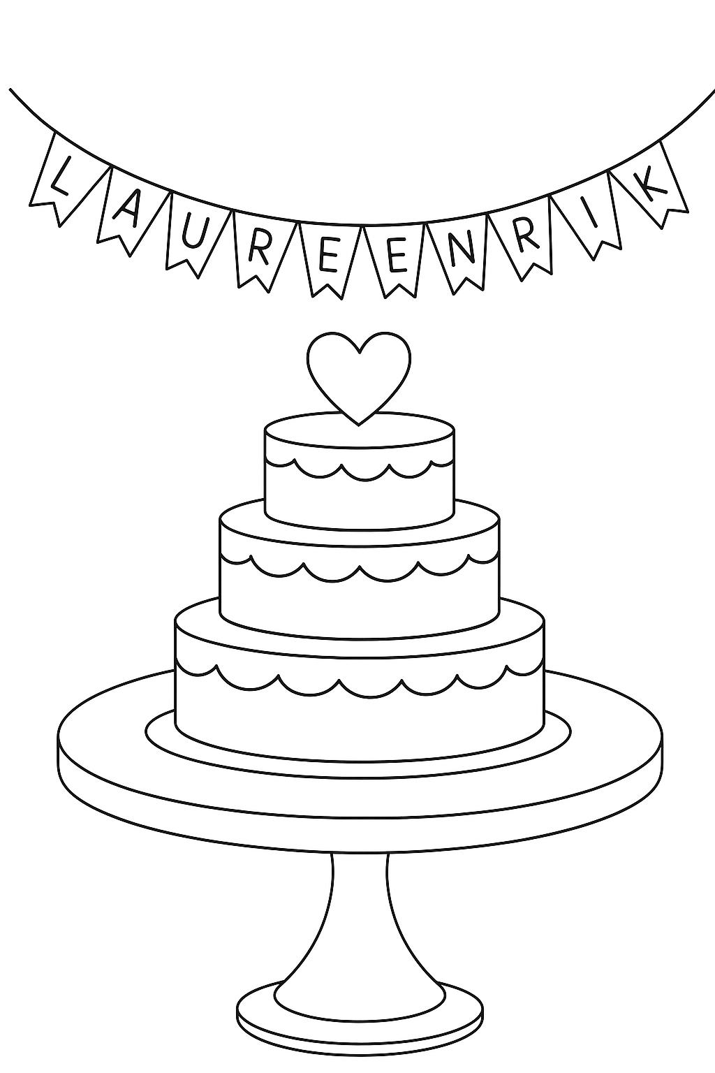 Hochzeitstorte mit Wimpeln - Malvorlage für Kinder