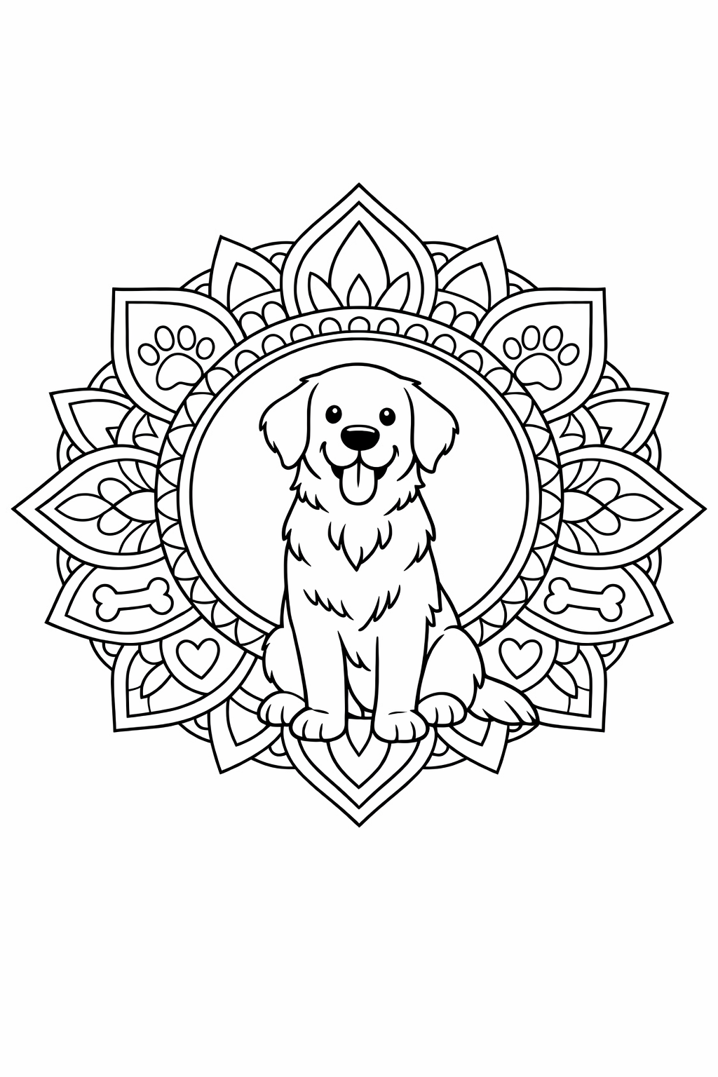 Mandala Malvorlage Retriever zum Ausdrucken für Kinder