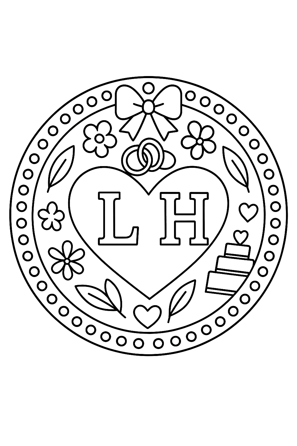 Kostenlose Hochzeits-Mandala Malvorlage L und H