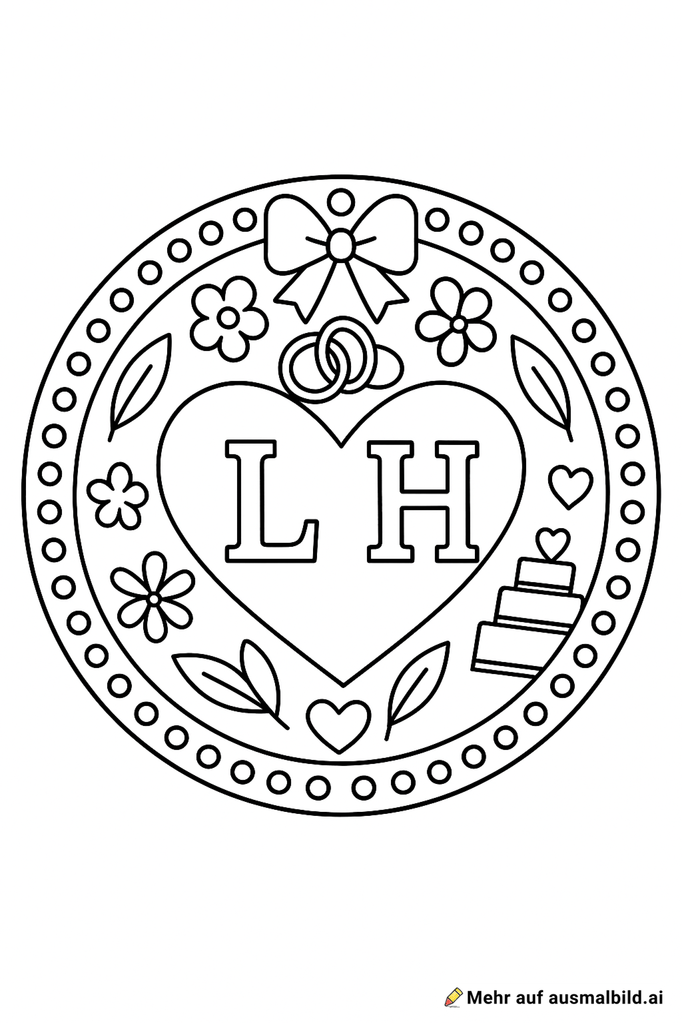 Ein Hochzeits-Mandala mit den Buchstaben L und H