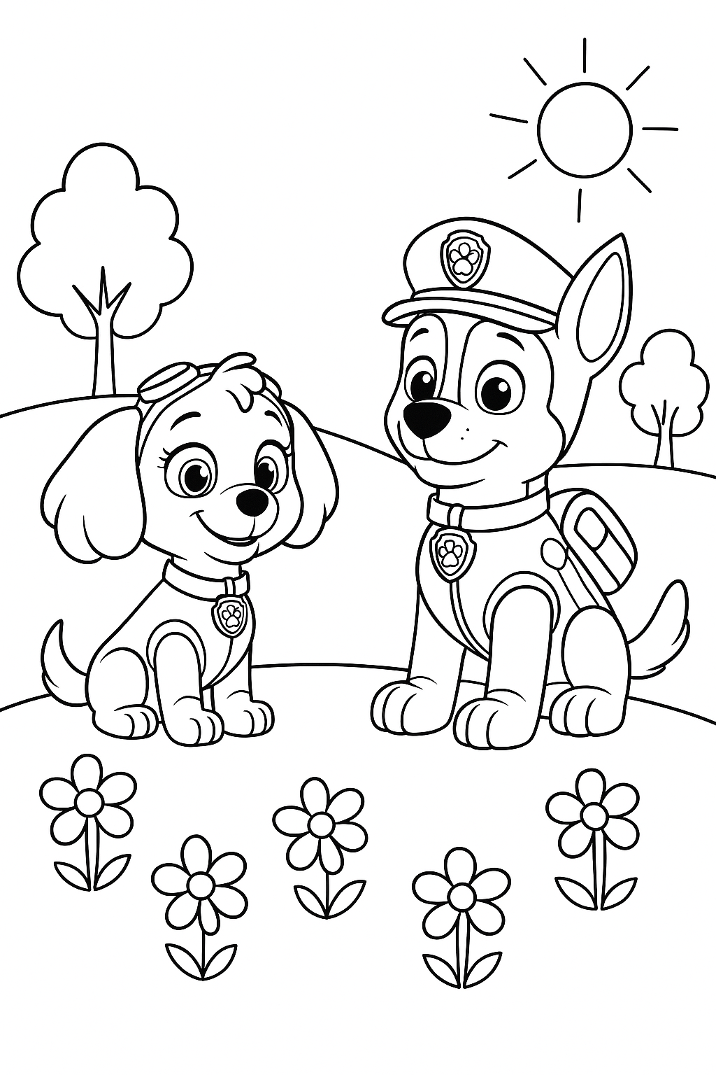 Kostenlose Malvorlage Paw Patrol: Skye und Chase Ausmalbild