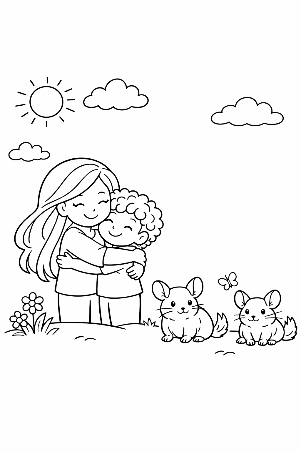 Malvorlagen Mutter und Sohn mit Chinchillas zum Ausdrucken