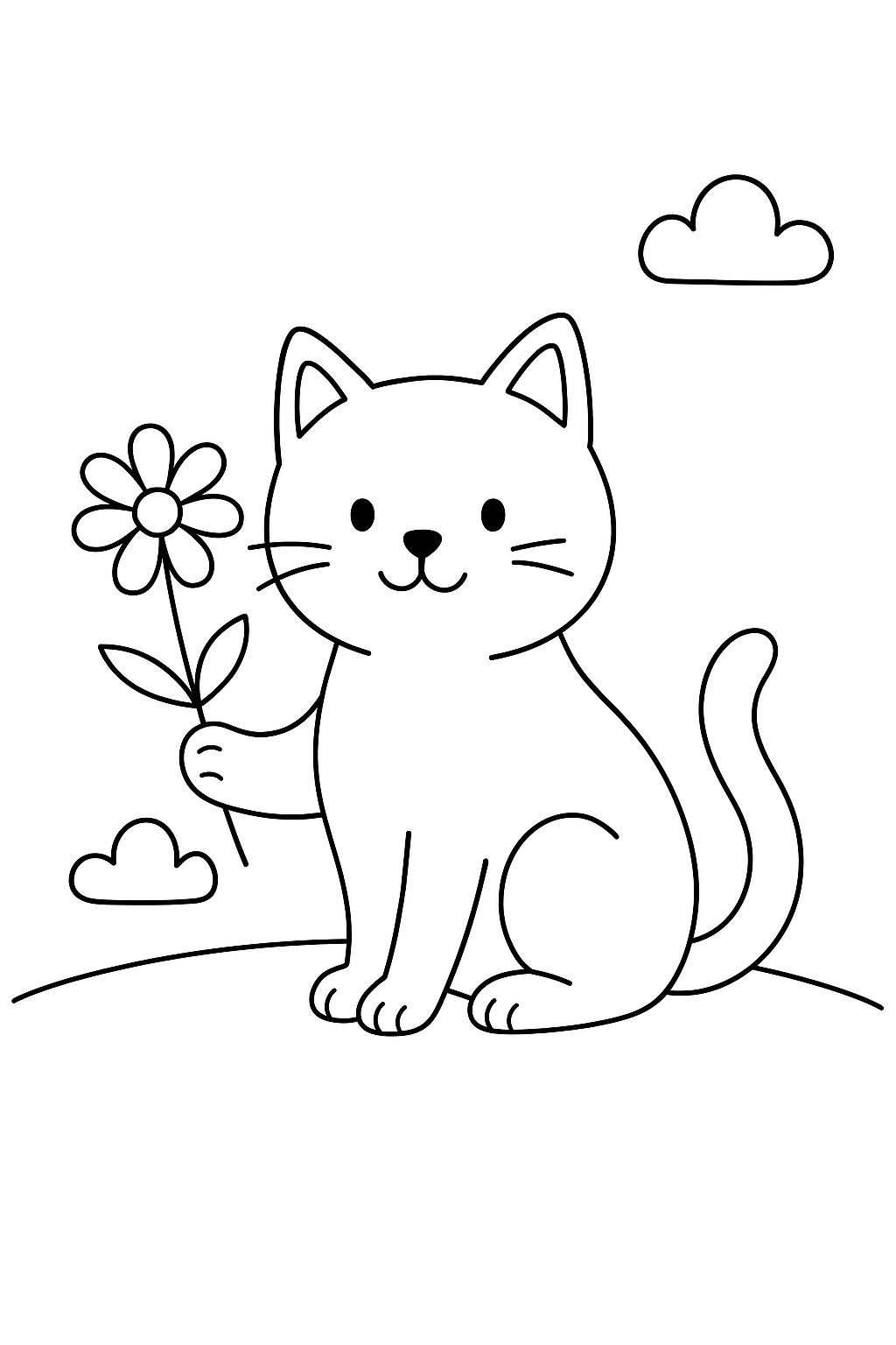 Kostenlose Malvorlage Katze mit Blumen - Ausmalbild zum Drucken