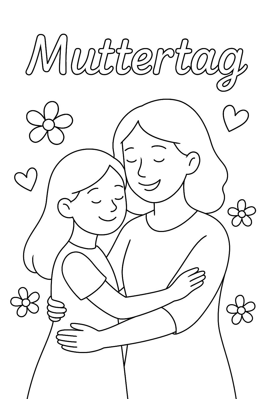 Kostenlose Malvorlagen: Muttertag mit Mädchen und Mama