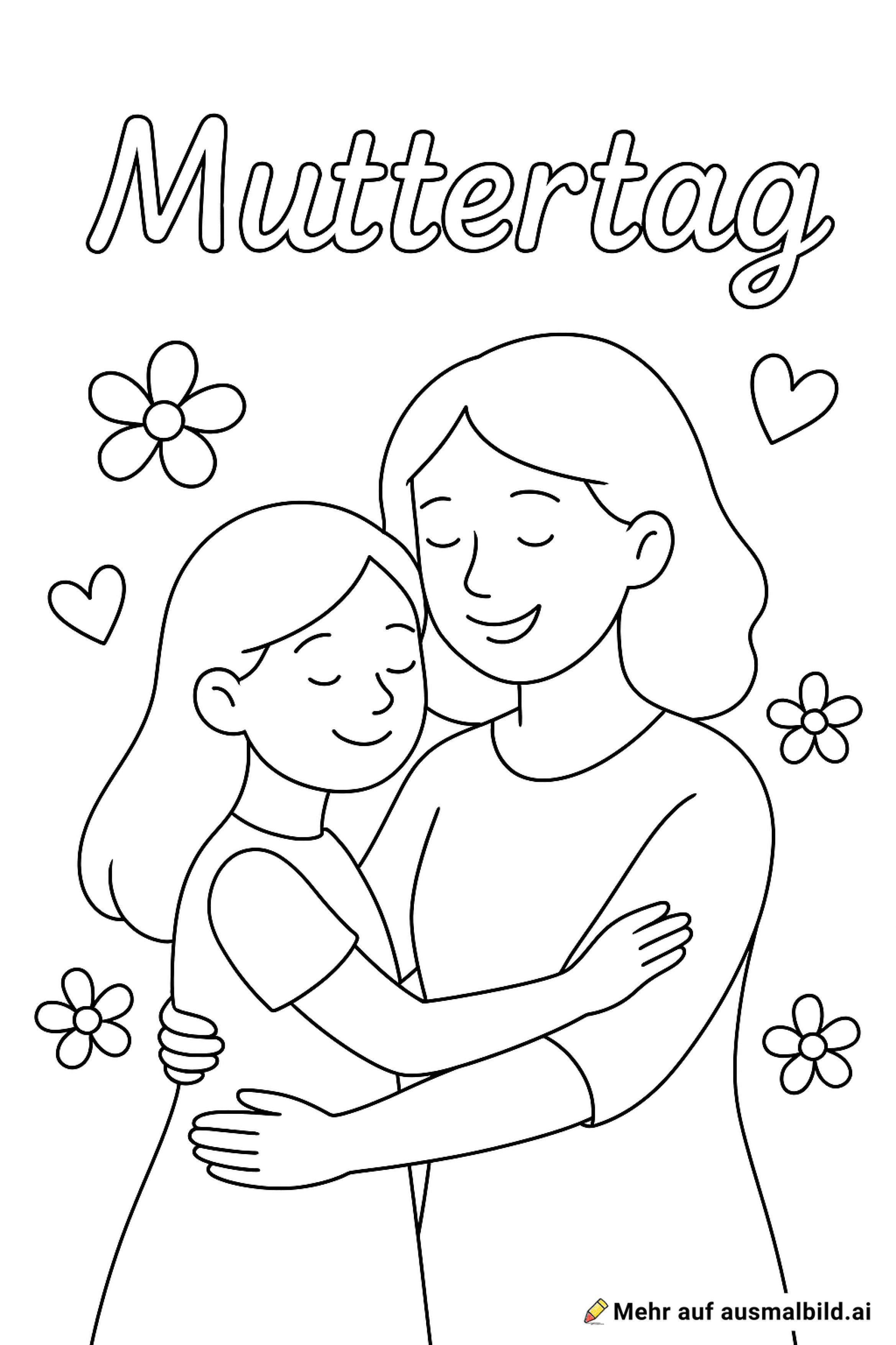 Ein mädchen mit ihre mutter und ein muttertag schrift