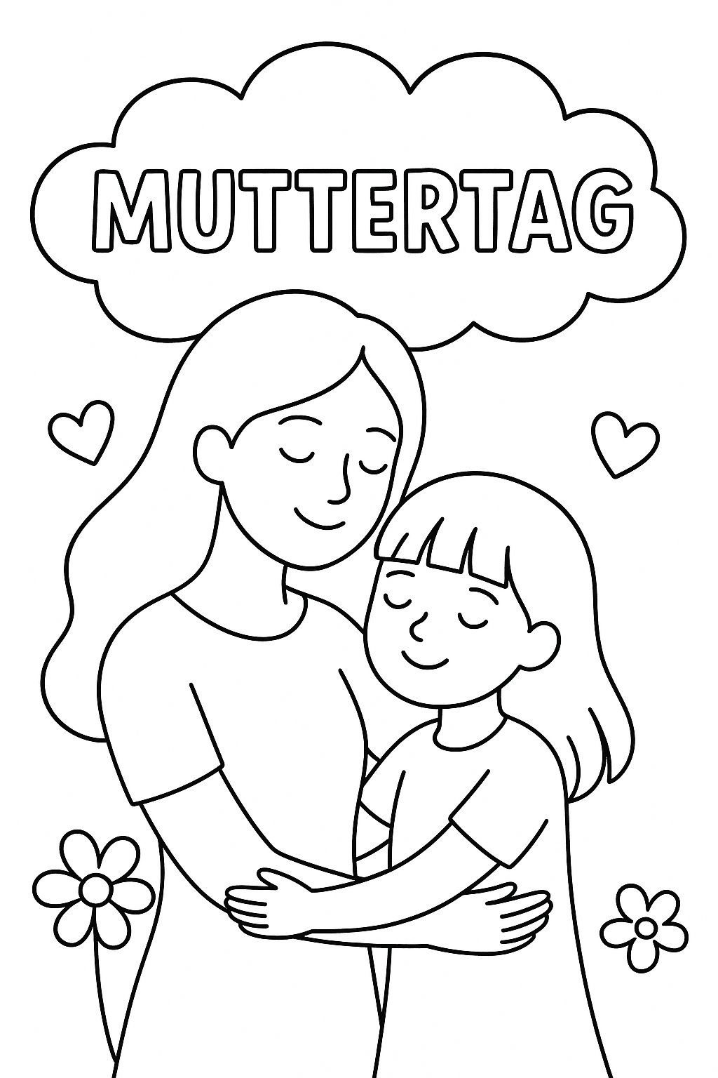 Kostenlose Malvorlagen für den Muttertag: Mama und Tochter