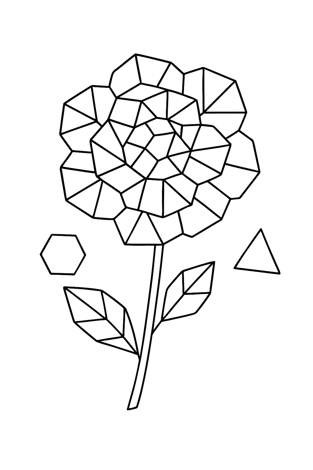 Polygonale Blumen-Malvorlagen für Kinder zum Ausdrucken