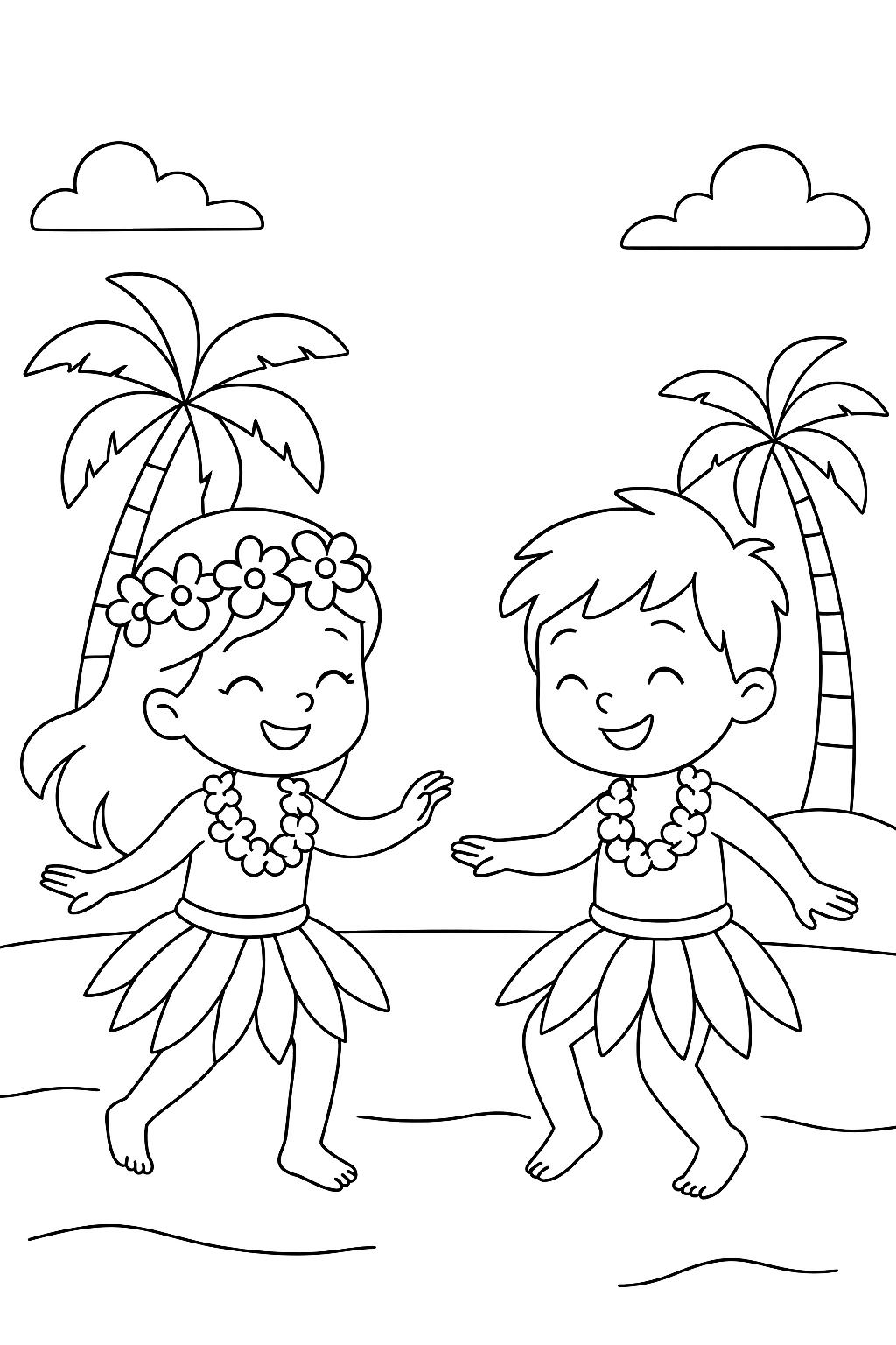 Kostenlose Malvorlagen: Hula-Tanz am Strand für Kinder